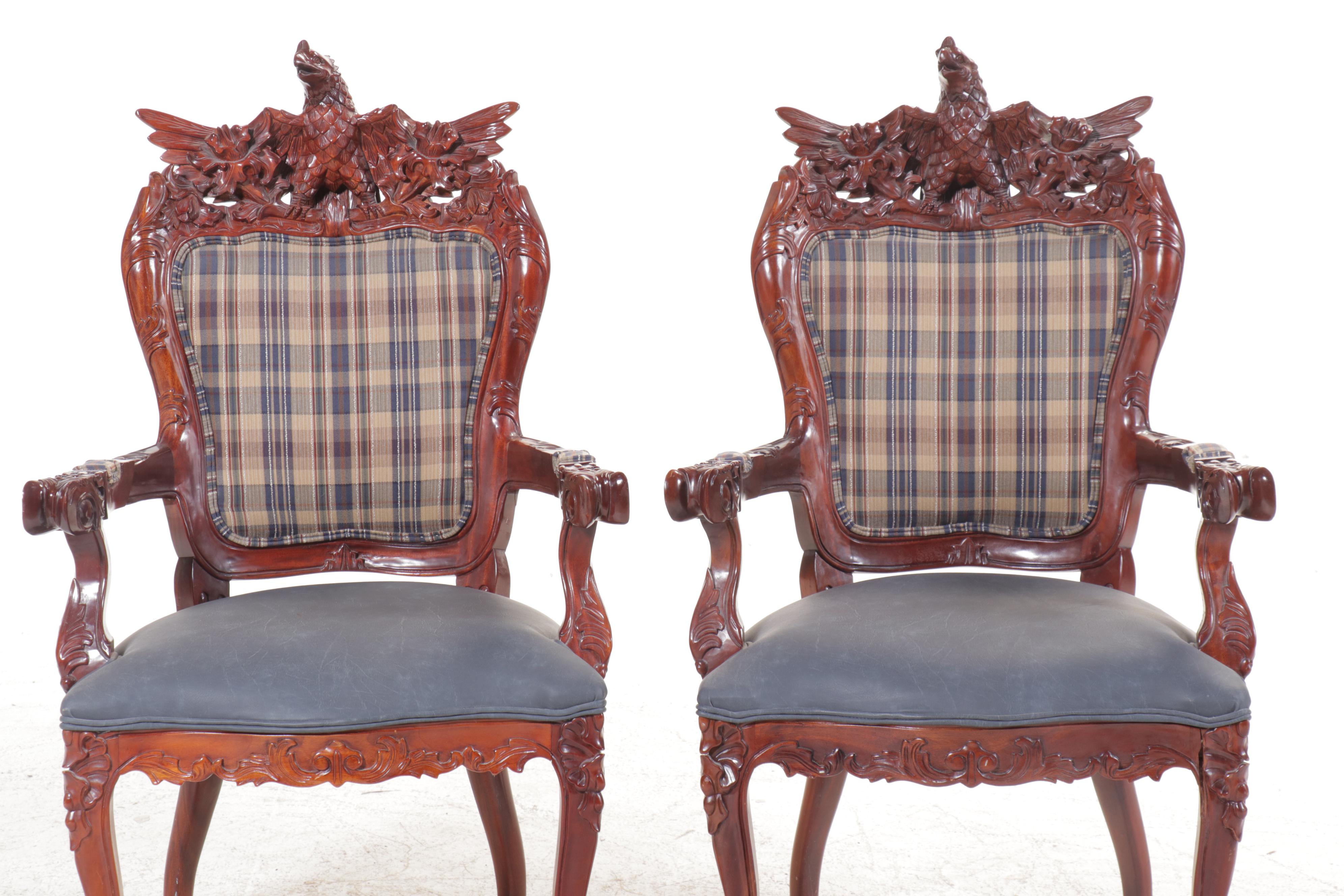 Pair of American Empire Revival Carved Eagle Mahogany Armchairs