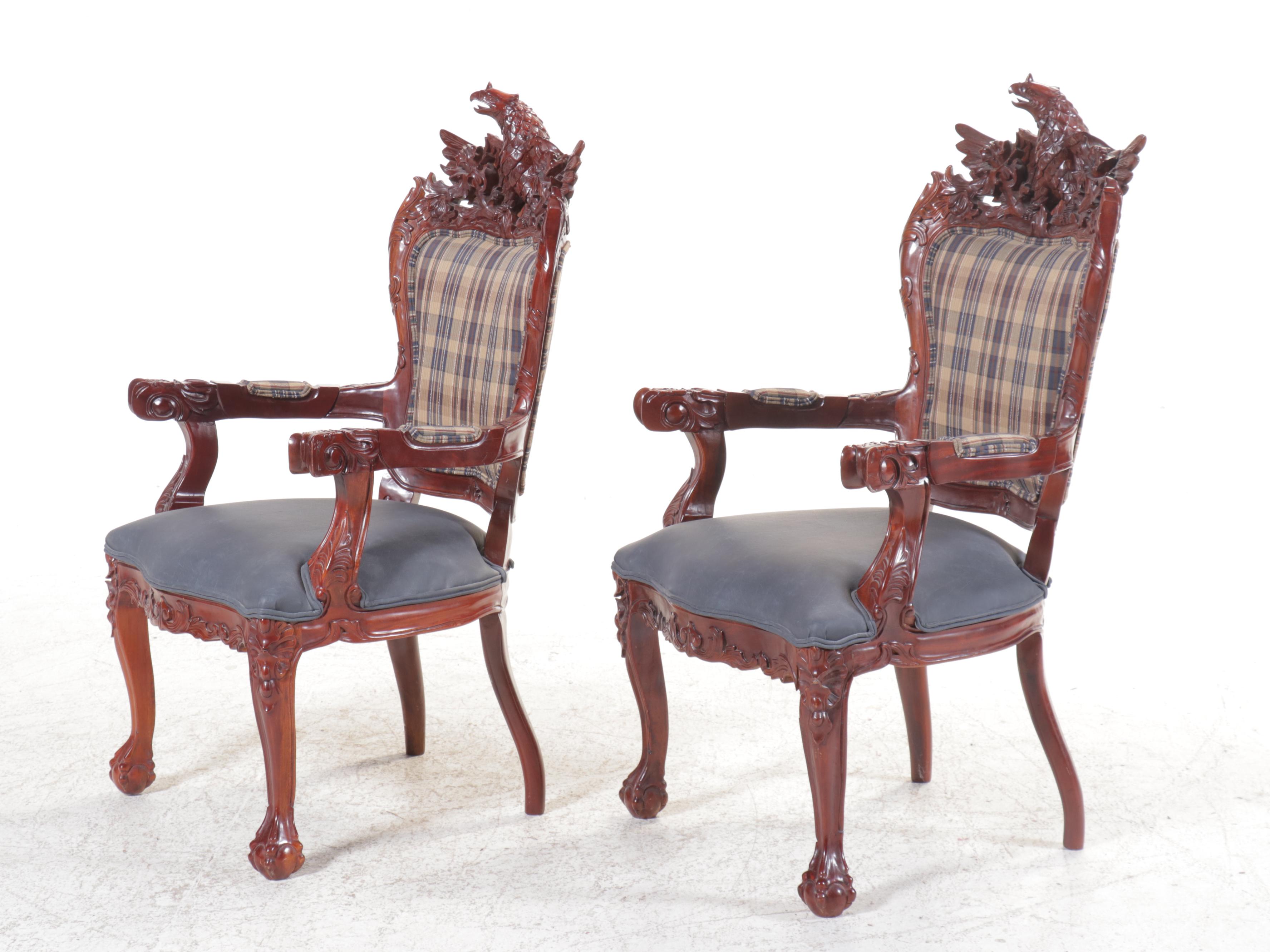 Pair of American Empire Revival Carved Eagle Mahogany Armchairs