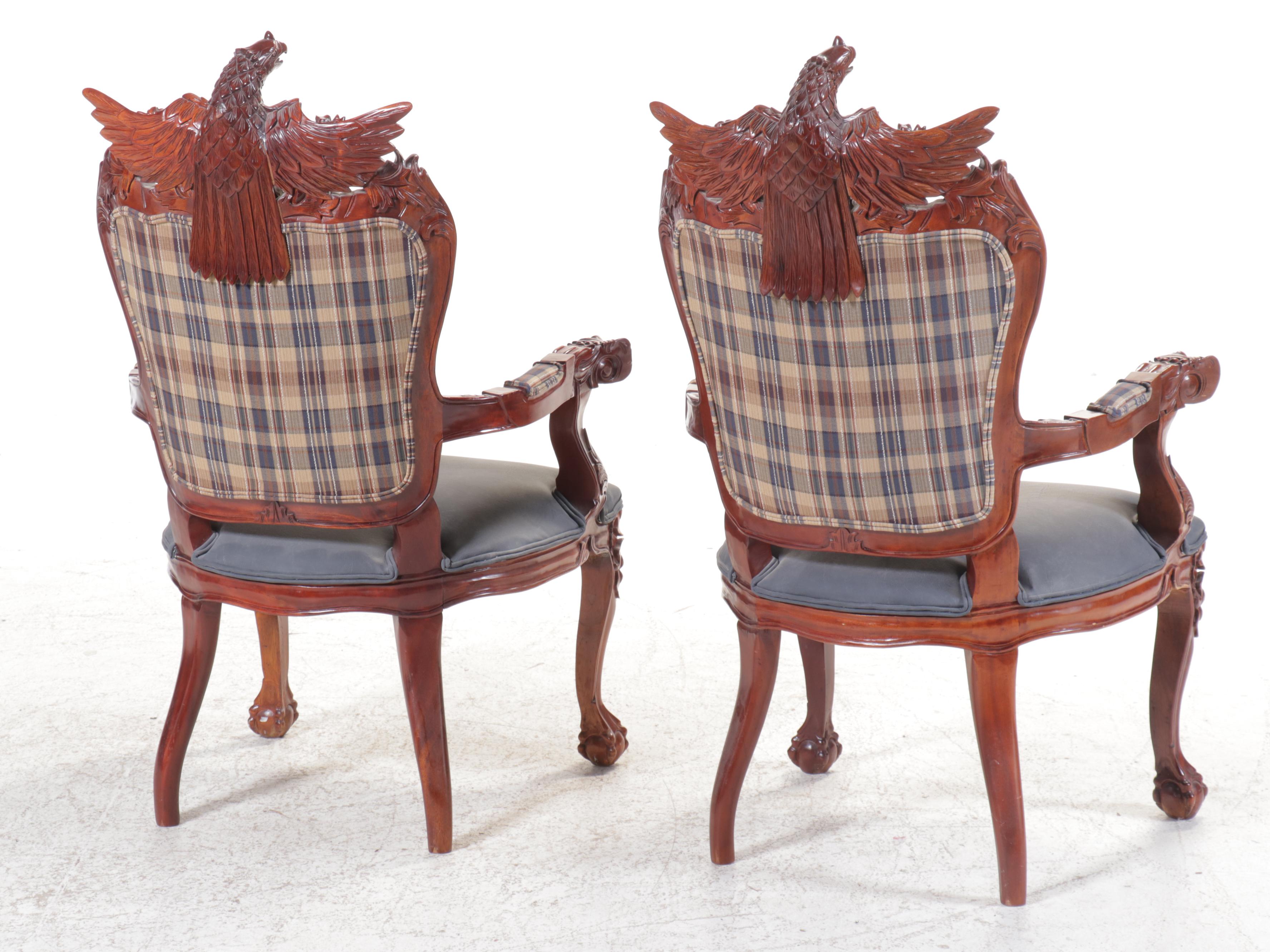 Pair of American Empire Revival Carved Eagle Mahogany Armchairs
