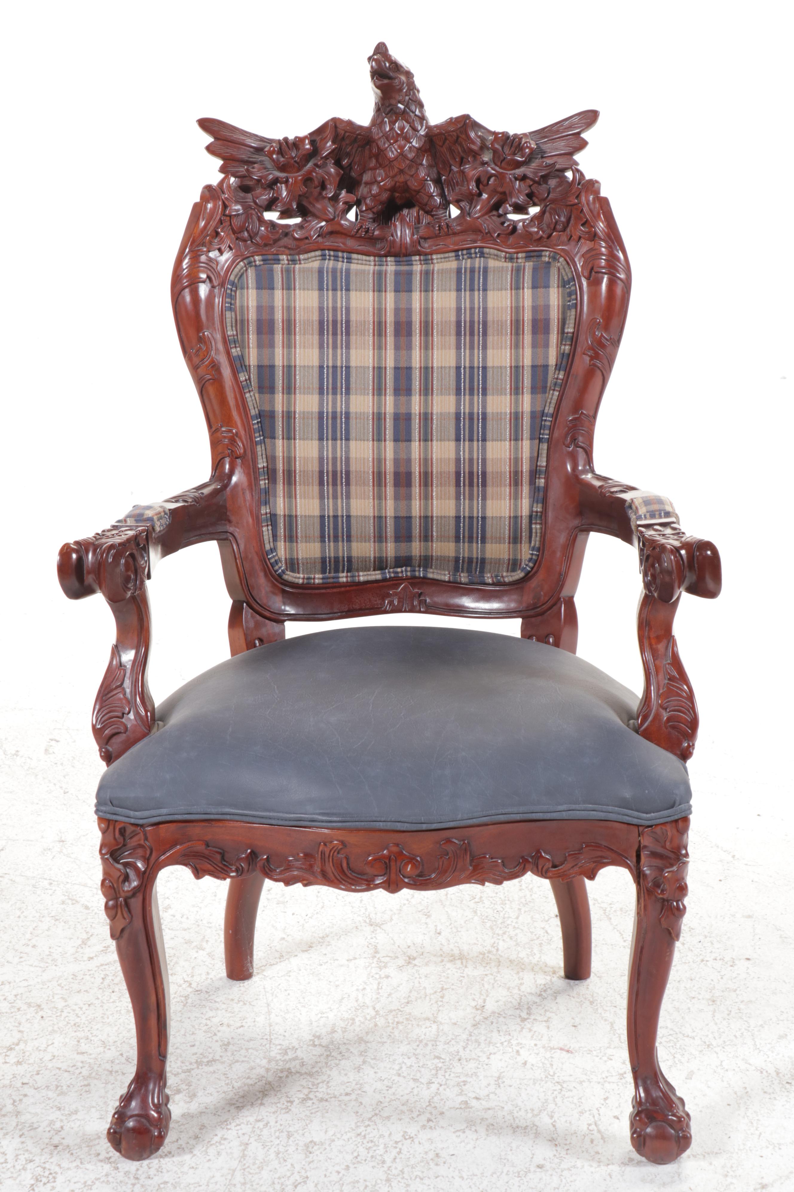 Pair of American Empire Revival Carved Eagle Mahogany Armchairs