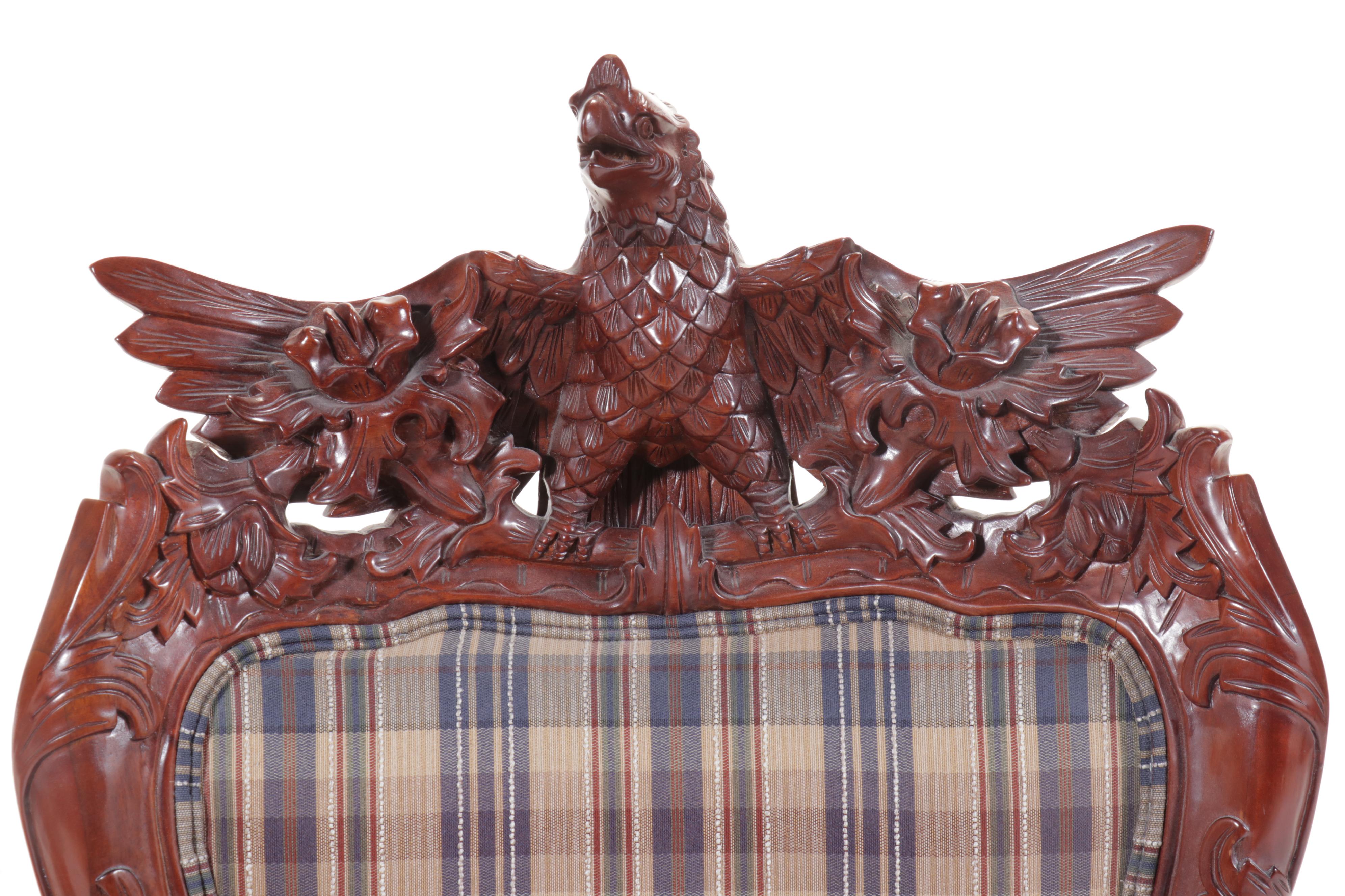 Pair of American Empire Revival Carved Eagle Mahogany Armchairs