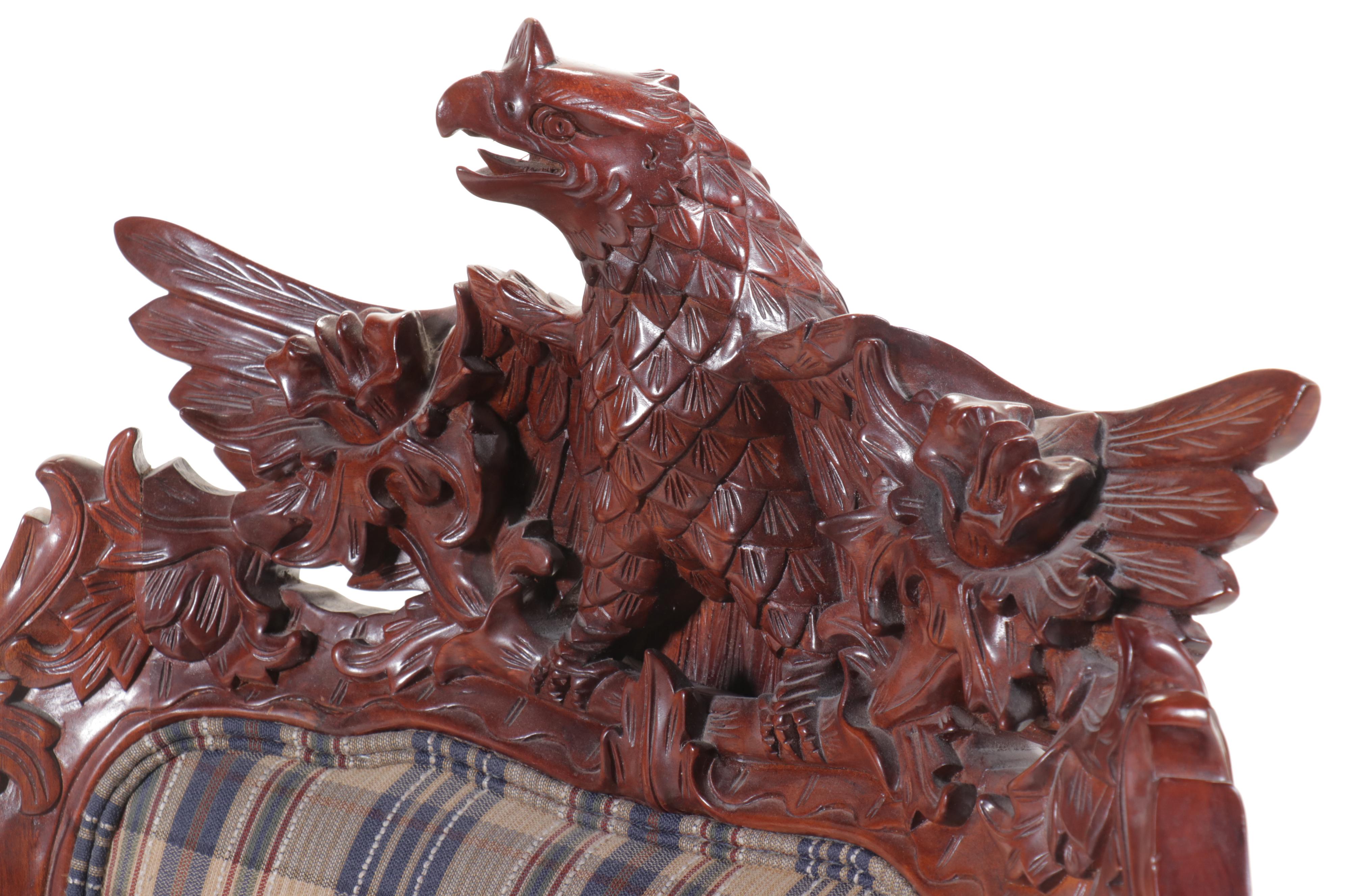 Pair of American Empire Revival Carved Eagle Mahogany Armchairs