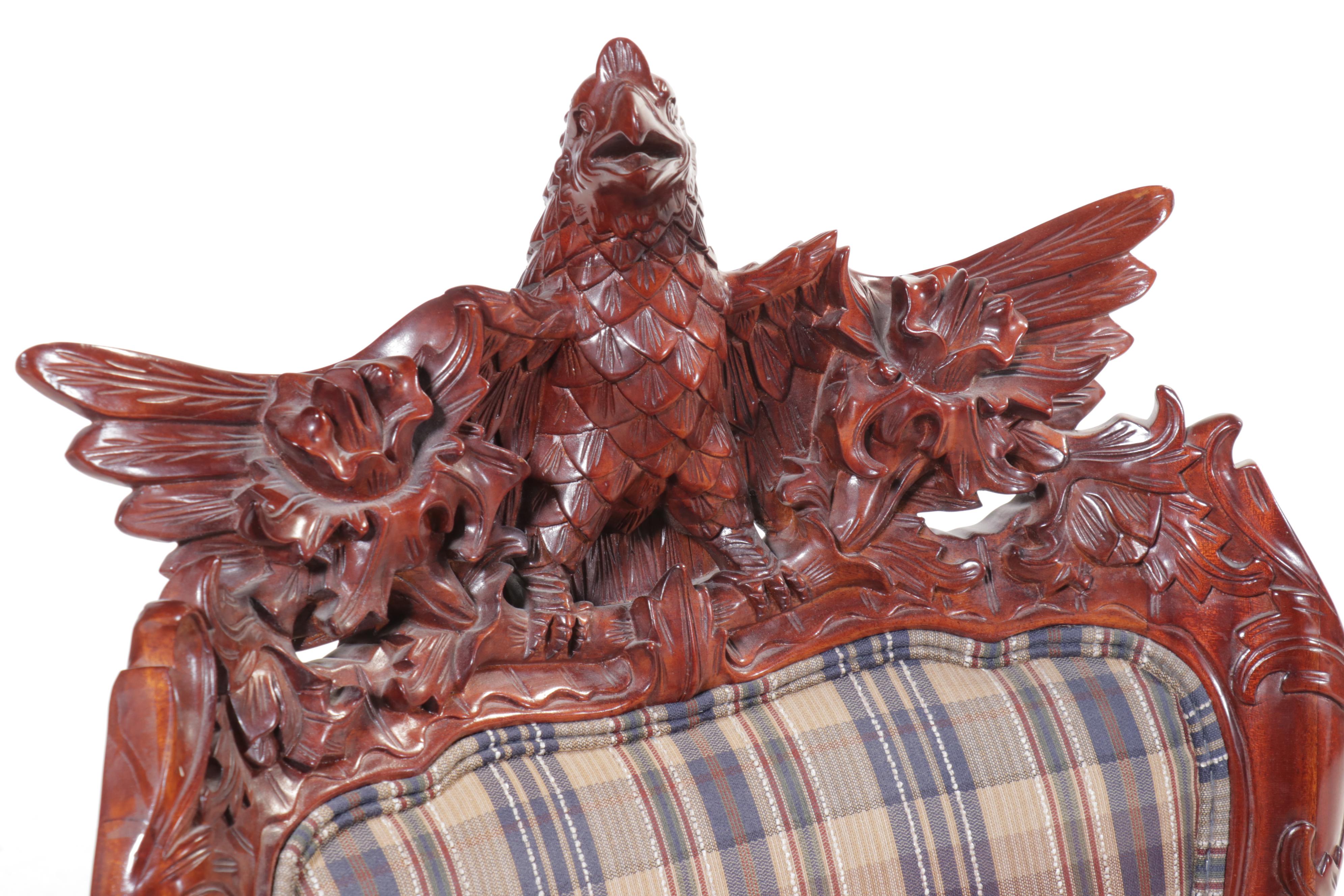 Pair of American Empire Revival Carved Eagle Mahogany Armchairs