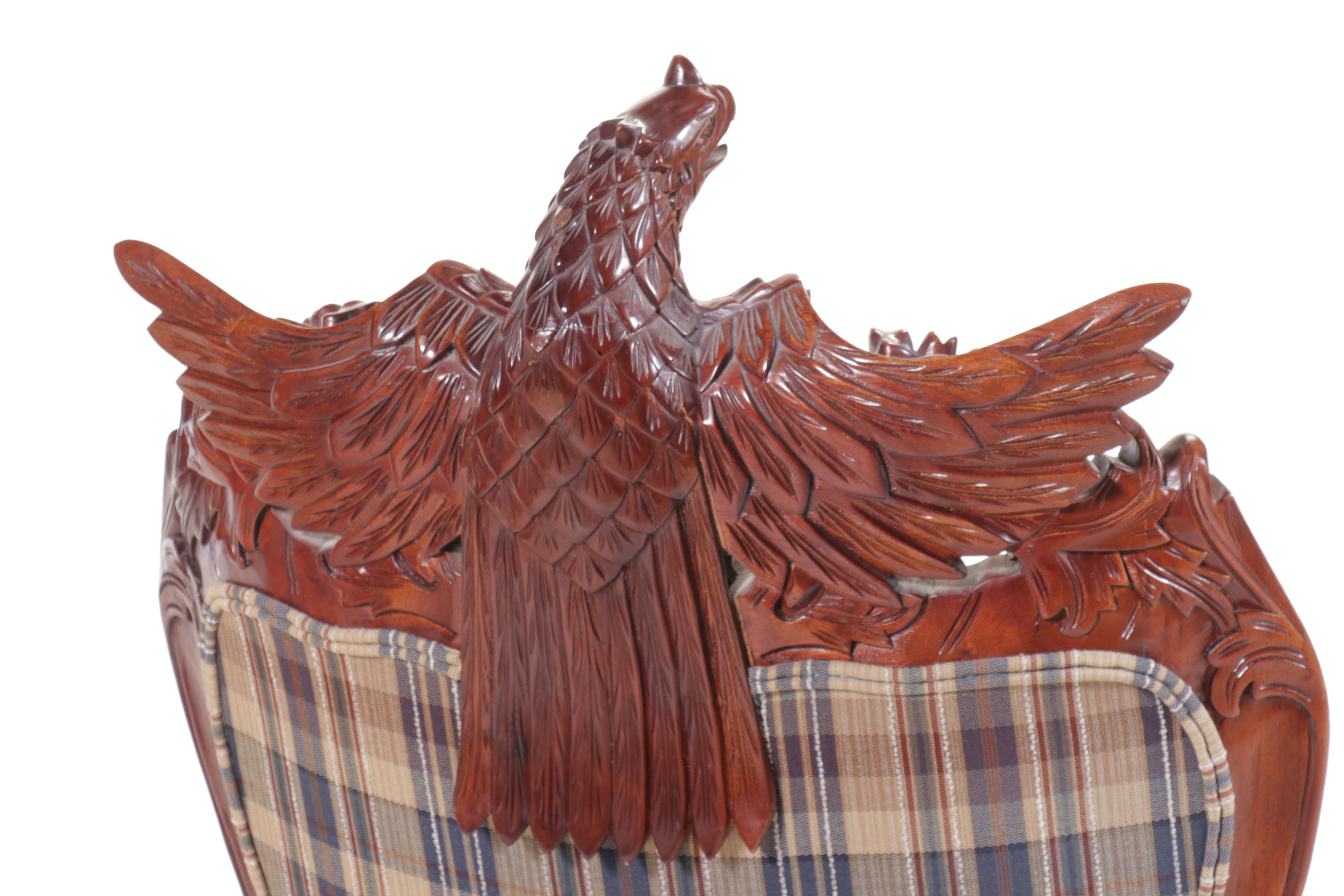 Pair of American Empire Revival Carved Eagle Mahogany Armchairs