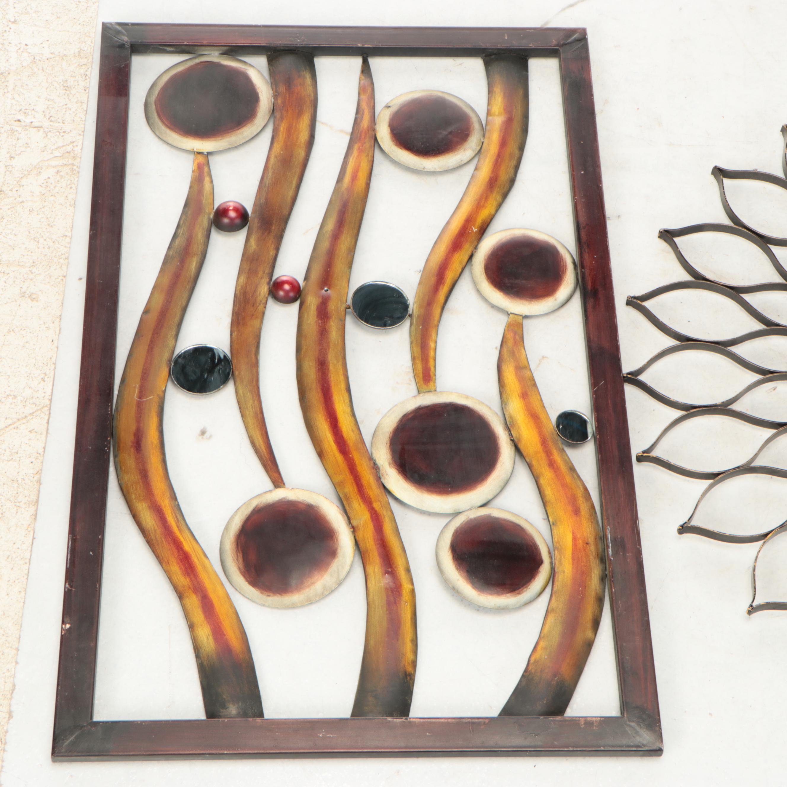Abstract Metal and Flower Shaped Wall Plaques