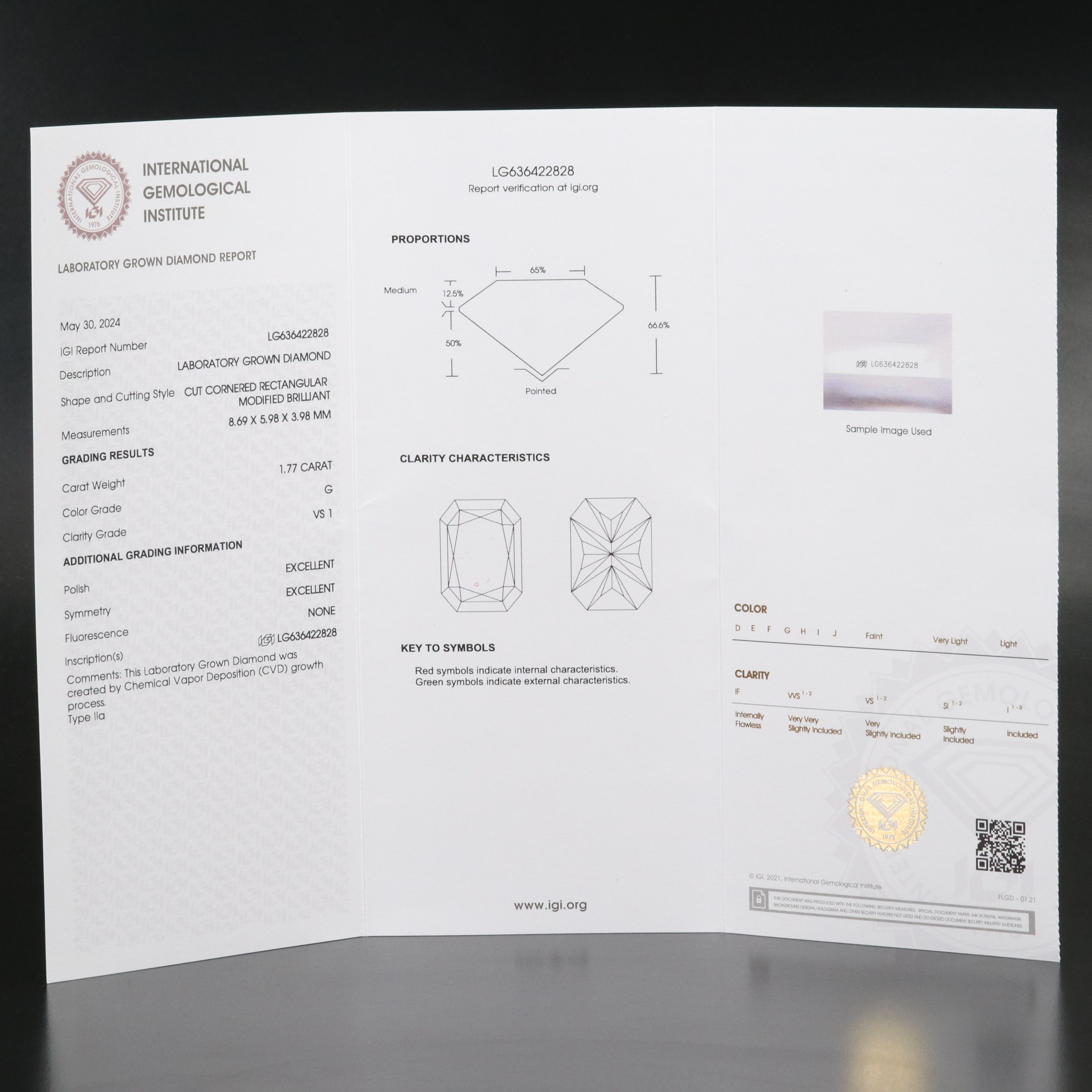 Loose 1.77 CT Lab Grown Diamond with IGI Report