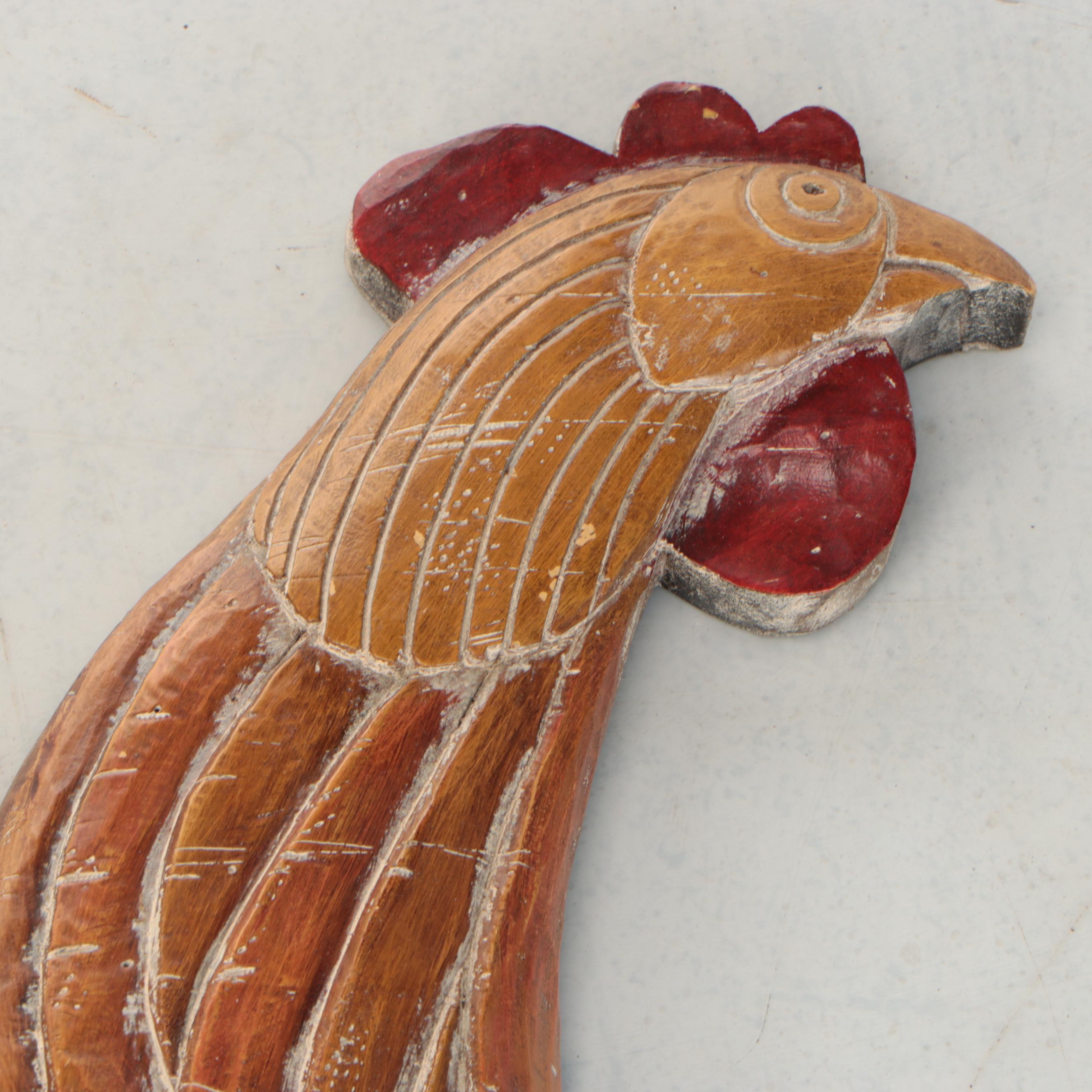 Vanguard Studios Folk Art Style Painted and Carved Wood Rooster and Other Decor
