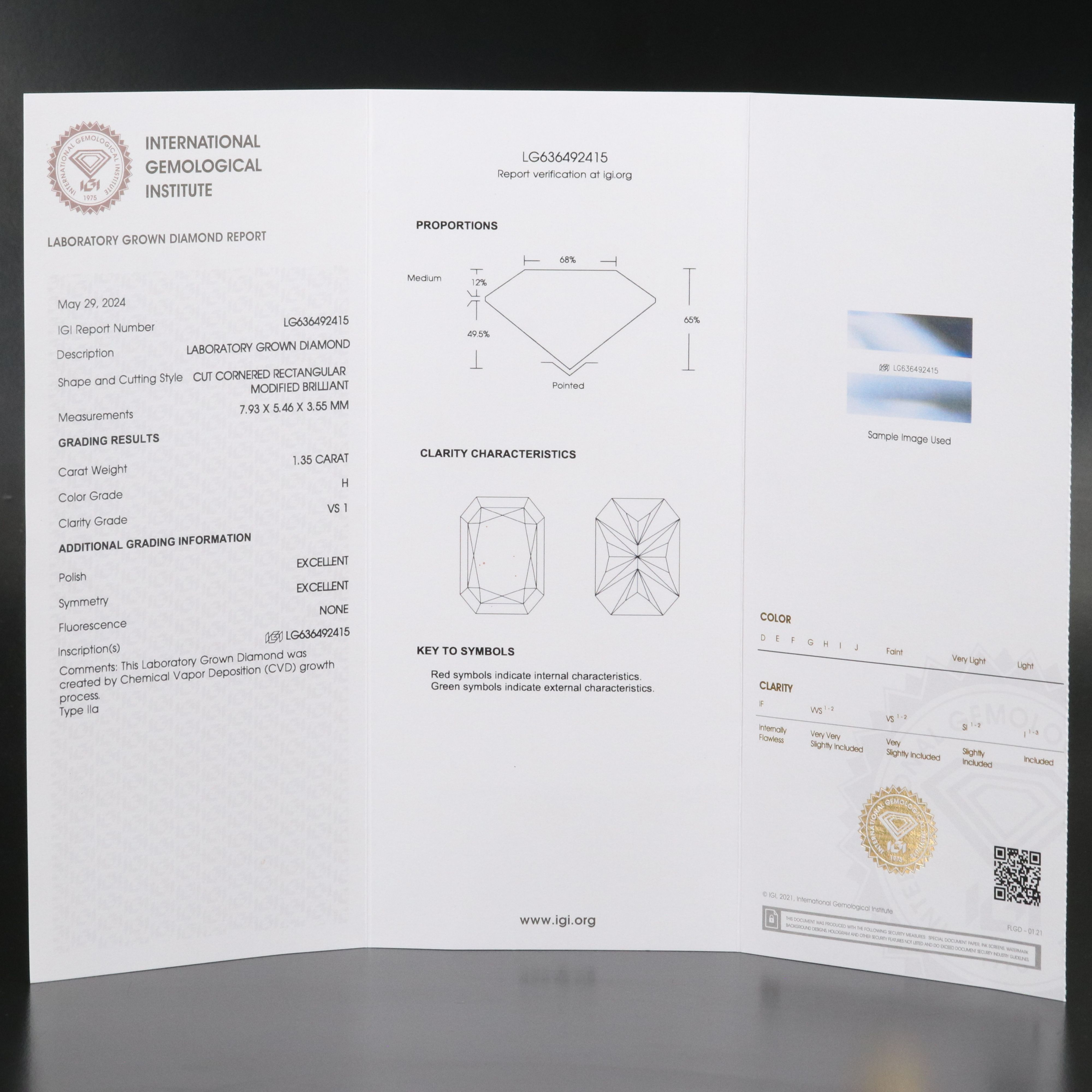 Loose 1.35 CT Lab Grown Diamond with IGI Report