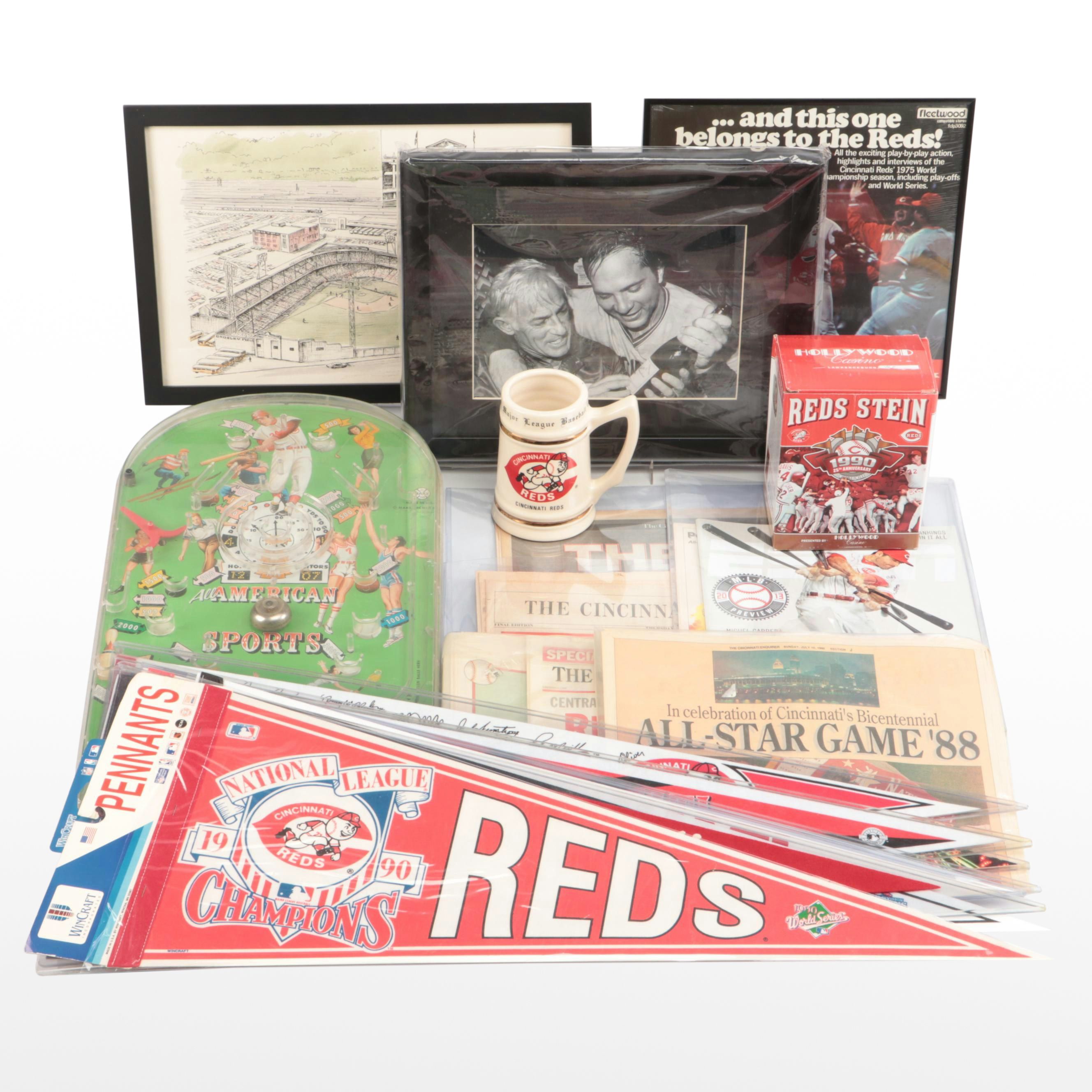 Cincinnati Reds Pennants, Steins, Newspapers, Crosley Field Print, and More