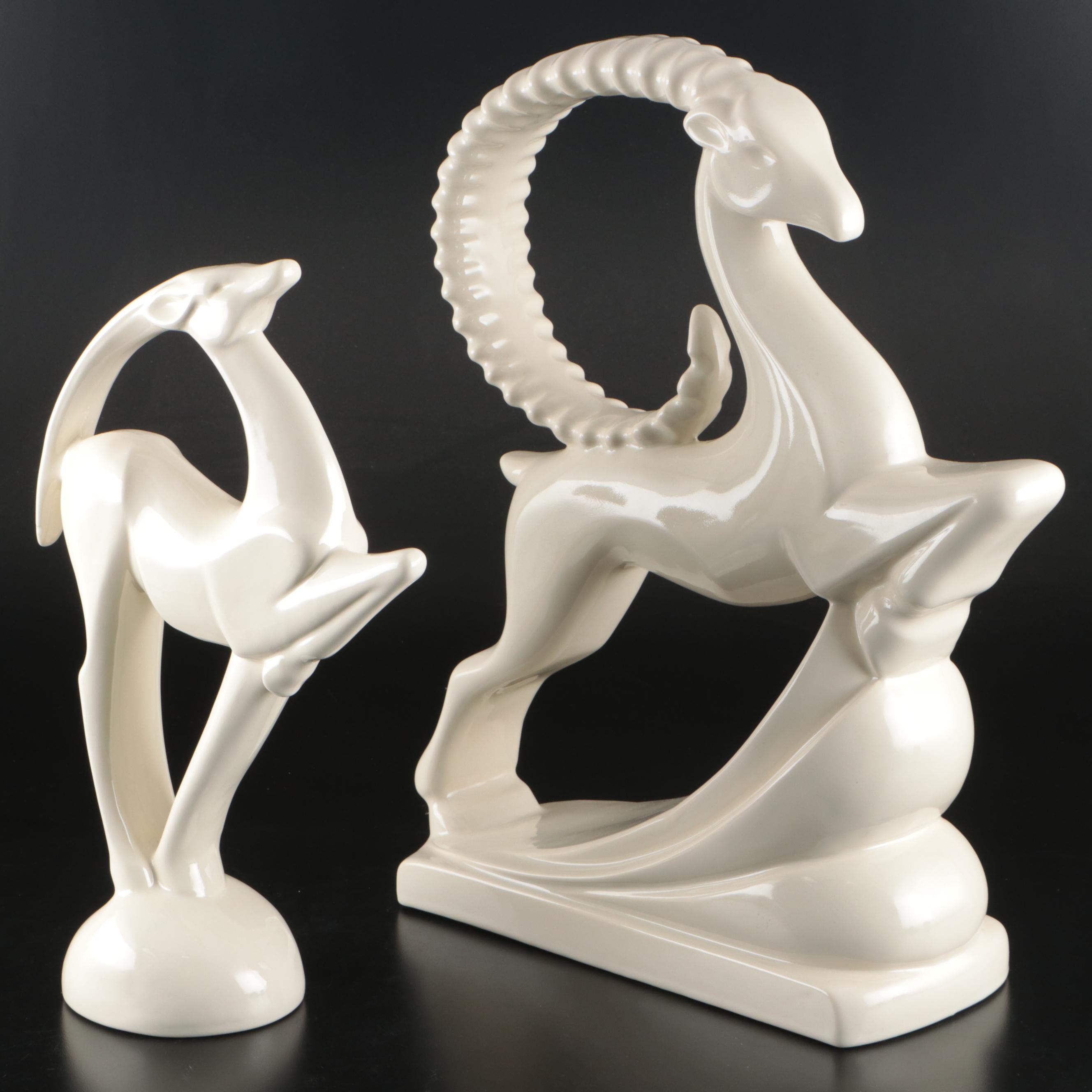 Haeger Glossy Glazed Ceramic Gazelle and Ibex Figures, Mid to Late 20th Century
