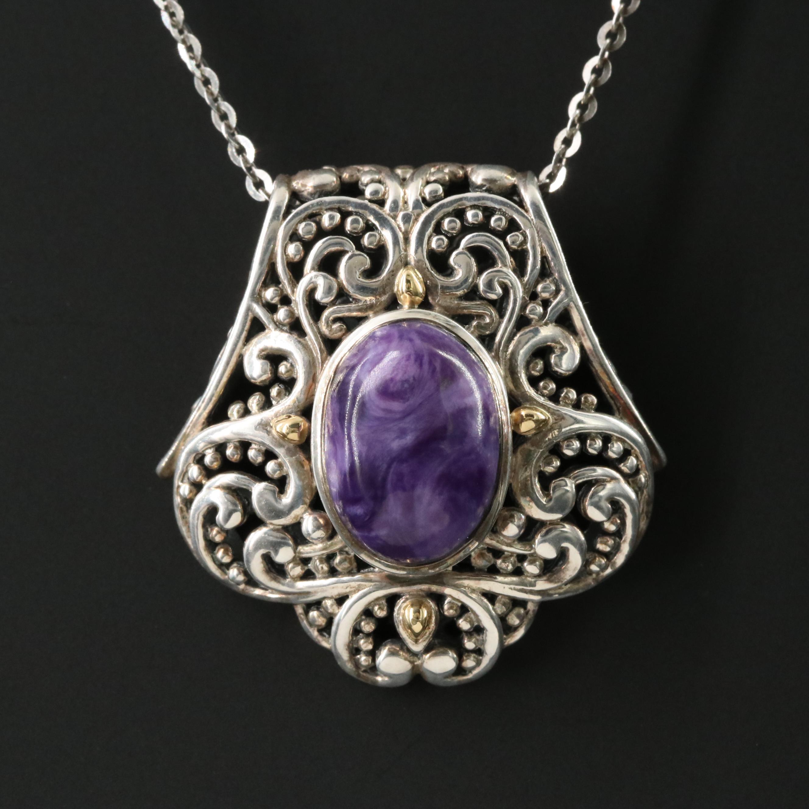 Robert Manse Sterling Charoite Pendant Slide with 18K Accent