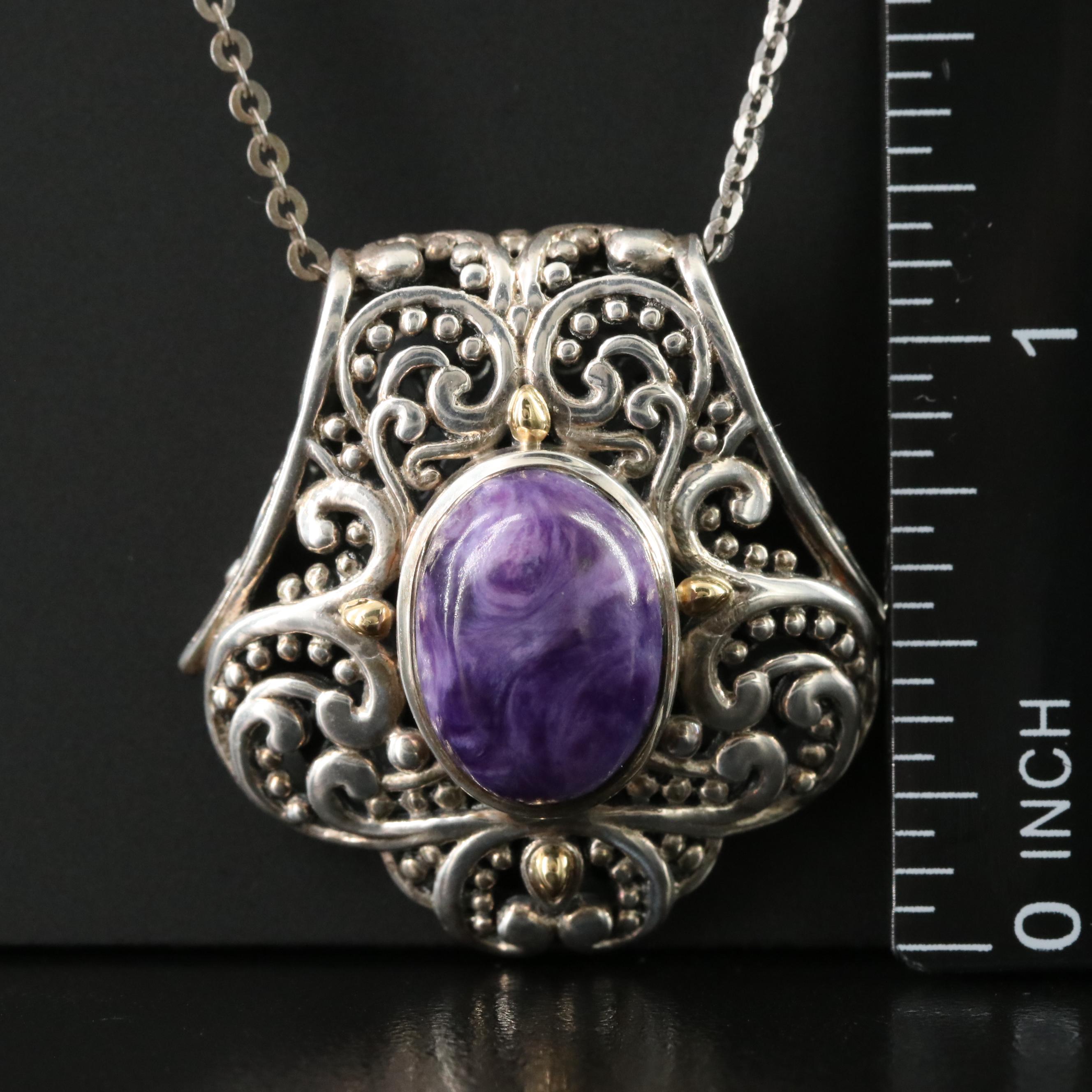 Robert Manse Sterling Charoite Pendant Slide with 18K Accent