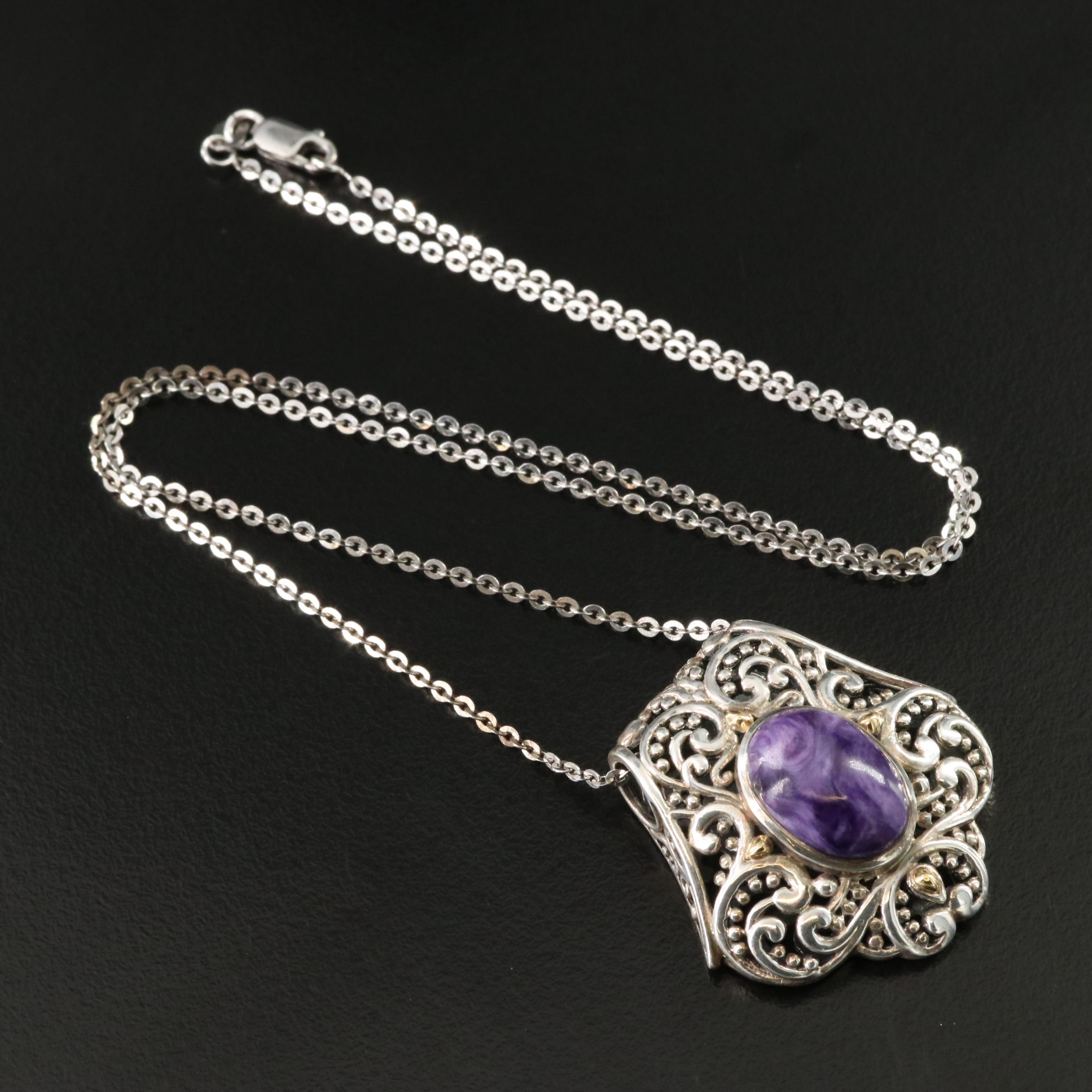 Robert Manse Sterling Charoite Pendant Slide with 18K Accent
