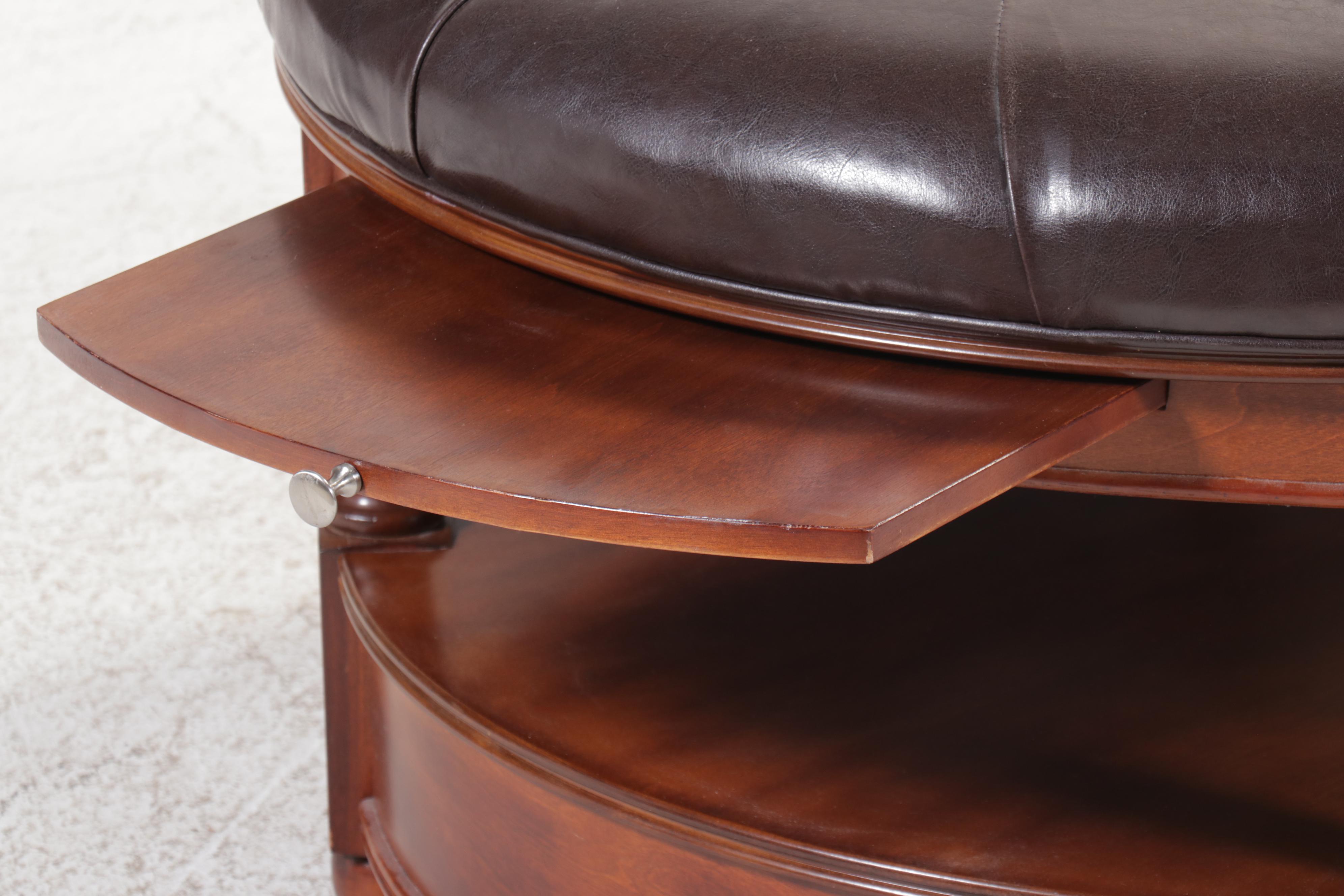 Edwardian Style Two-Tier Tufted Faux Leather Ottoman Coffee Table