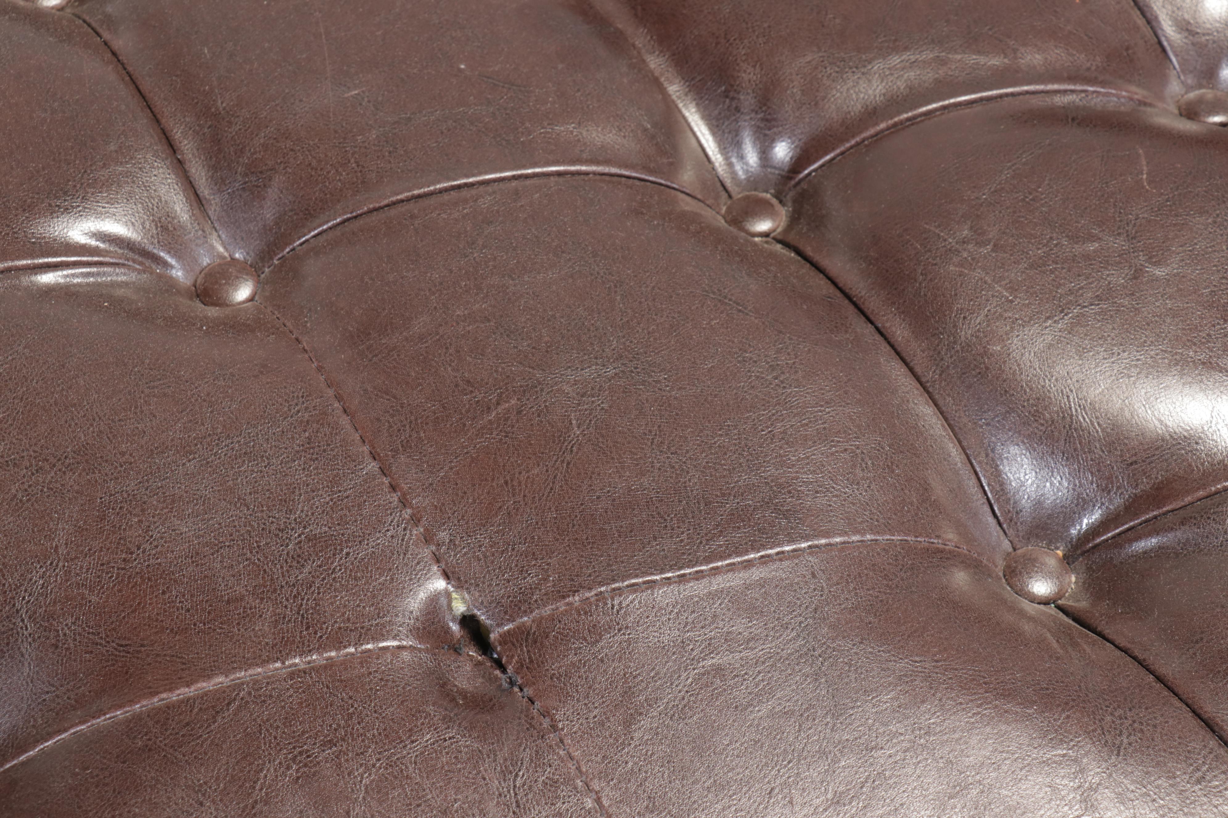 Edwardian Style Two-Tier Tufted Faux Leather Ottoman Coffee Table