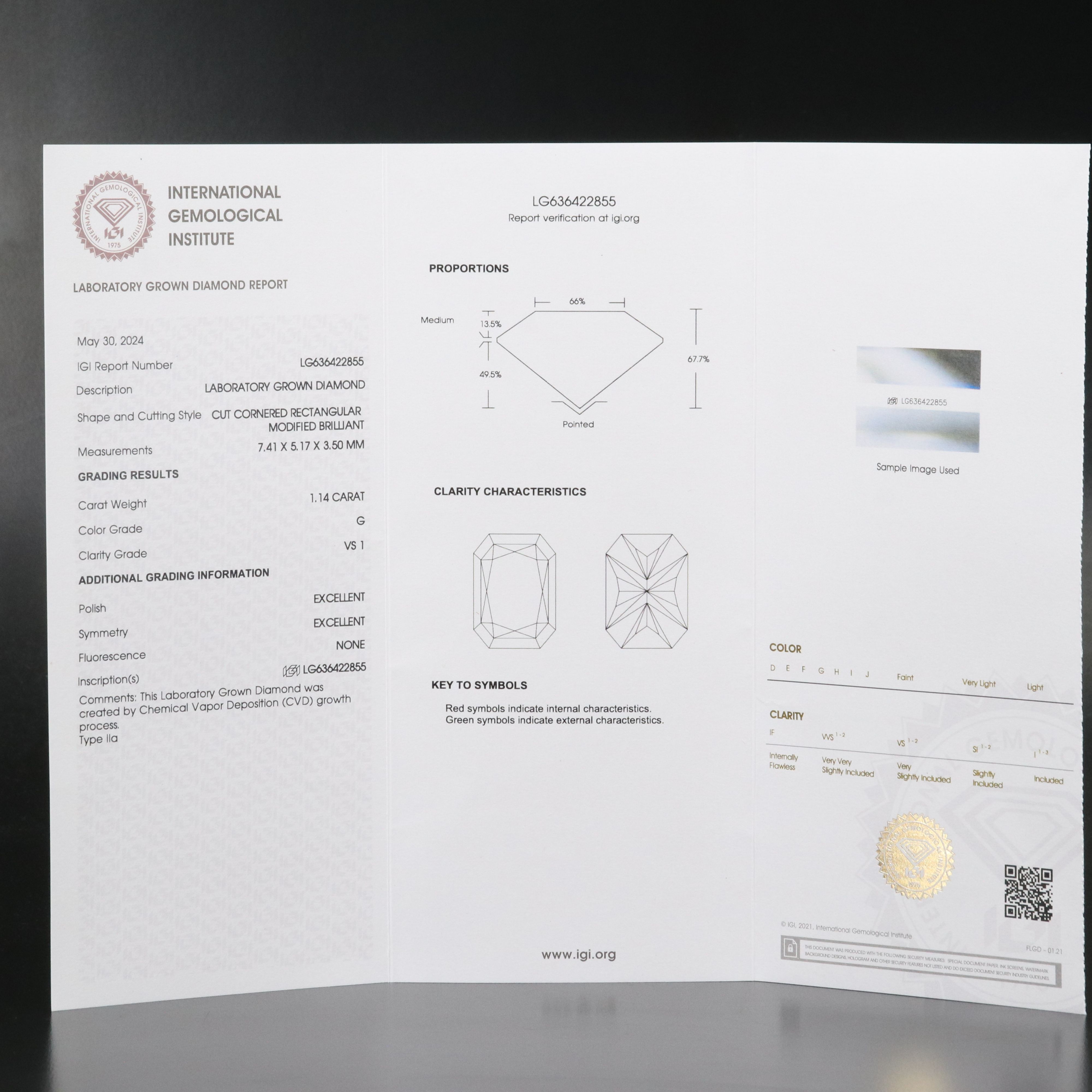 Loose 1.14 CT Lab Grown Diamond with IGI Report