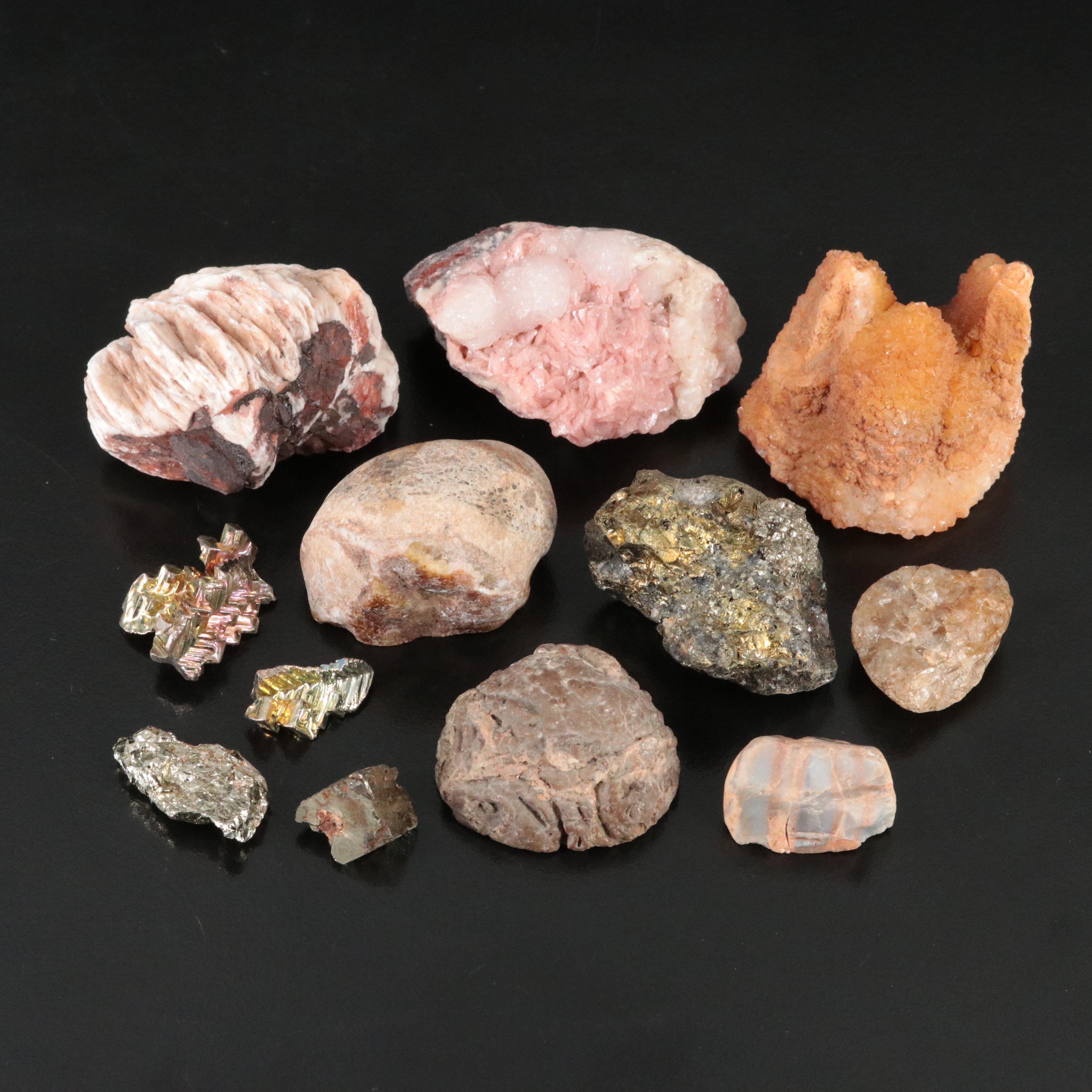 Loose Mineral Specimens Including Barite, Bismuth and Pyrite