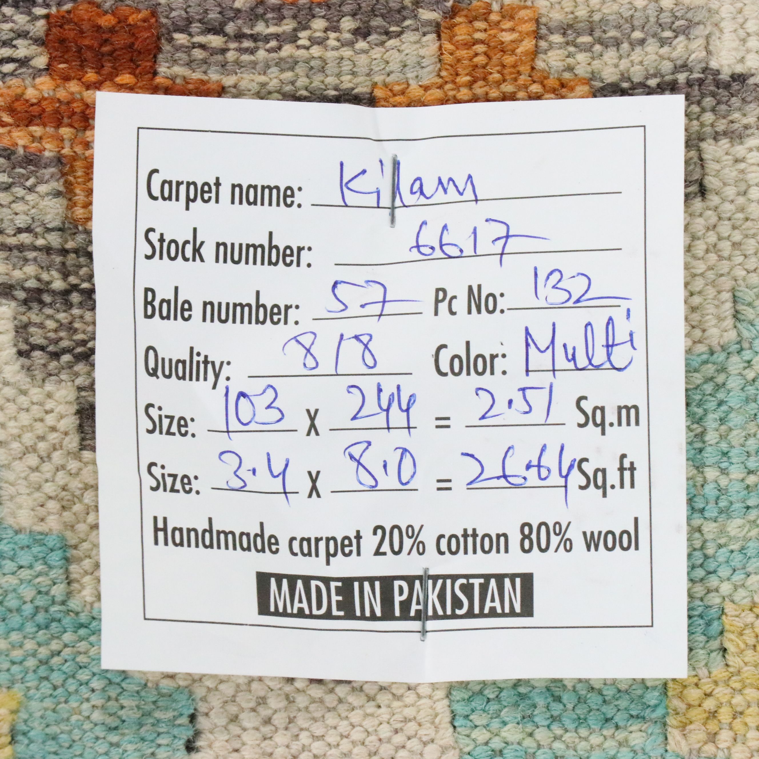 3'5 x 8'1 Handwoven Pakistani Kilim Long Rug