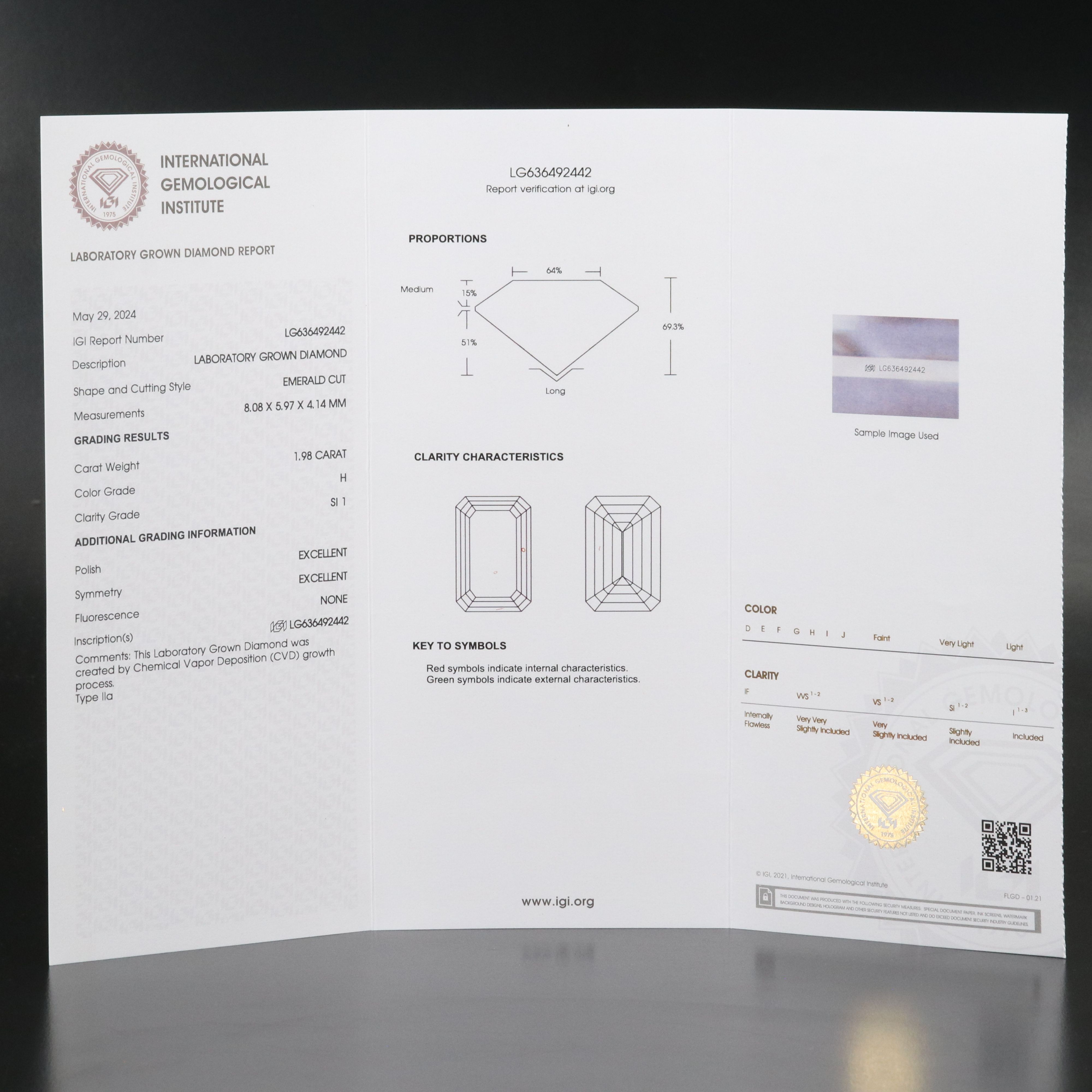 Loose 1.98 CT Lab Grown Diamond with IGI Report
