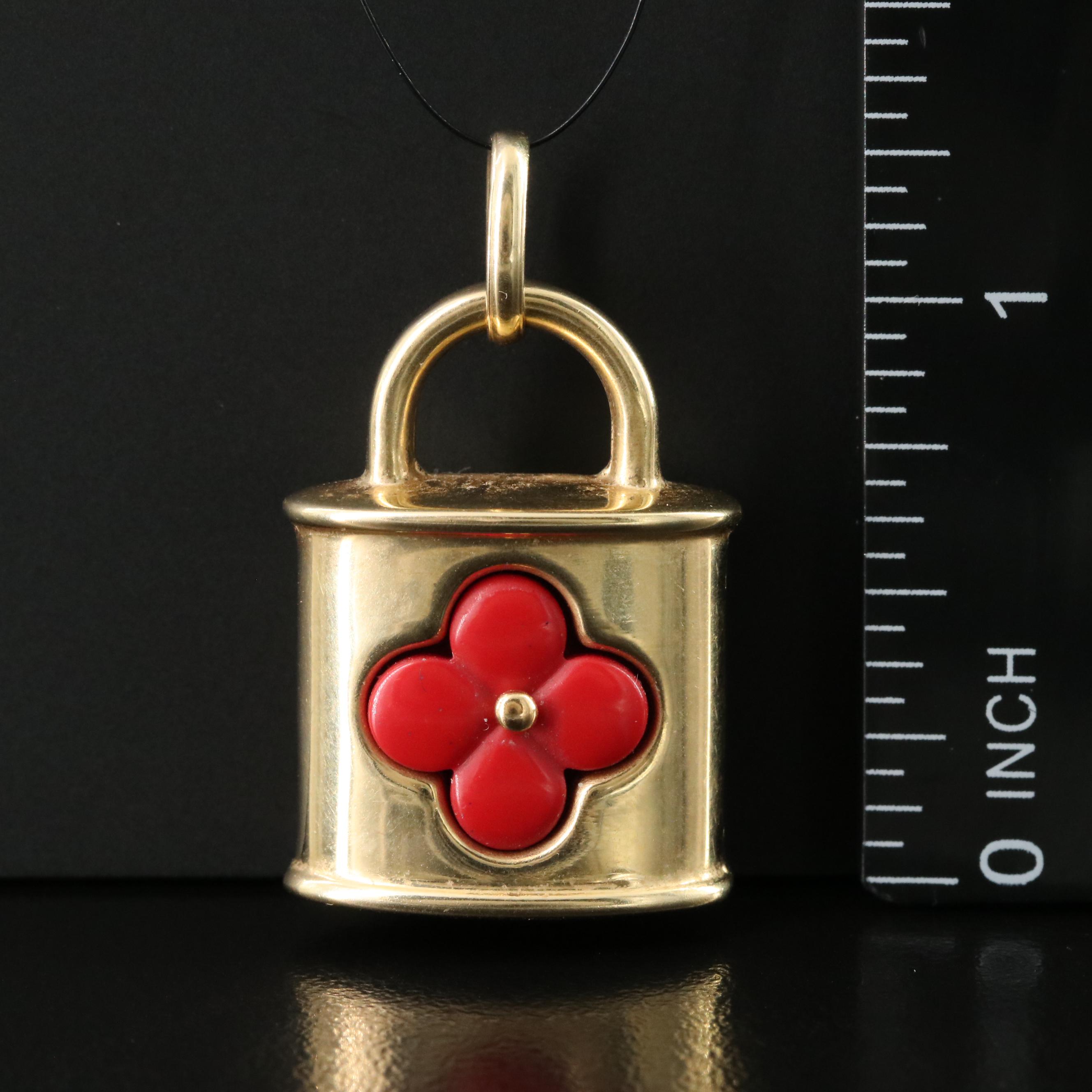 14K Mother-of-Pearl and Coral Padlock Pendant