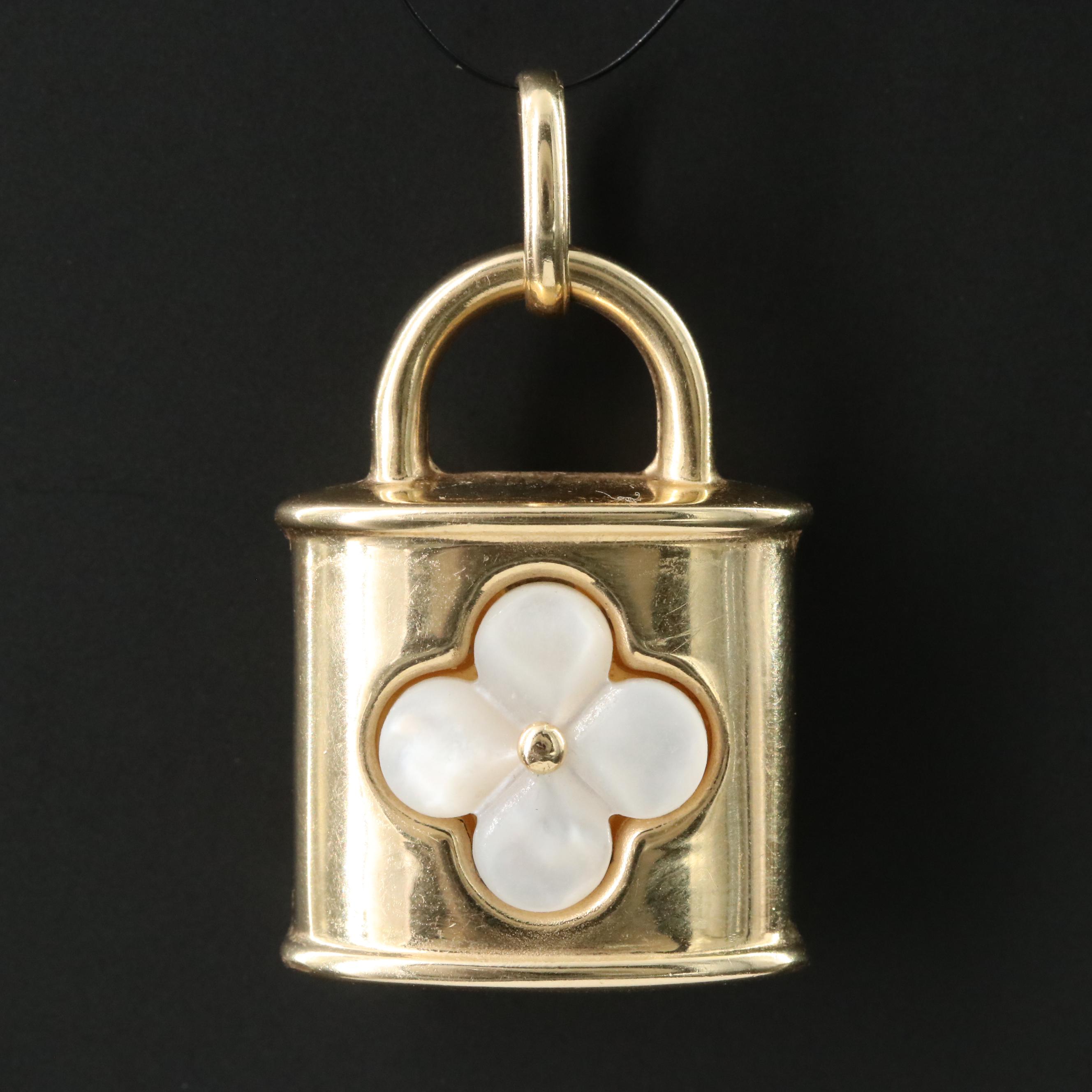 14K Mother-of-Pearl and Coral Padlock Pendant