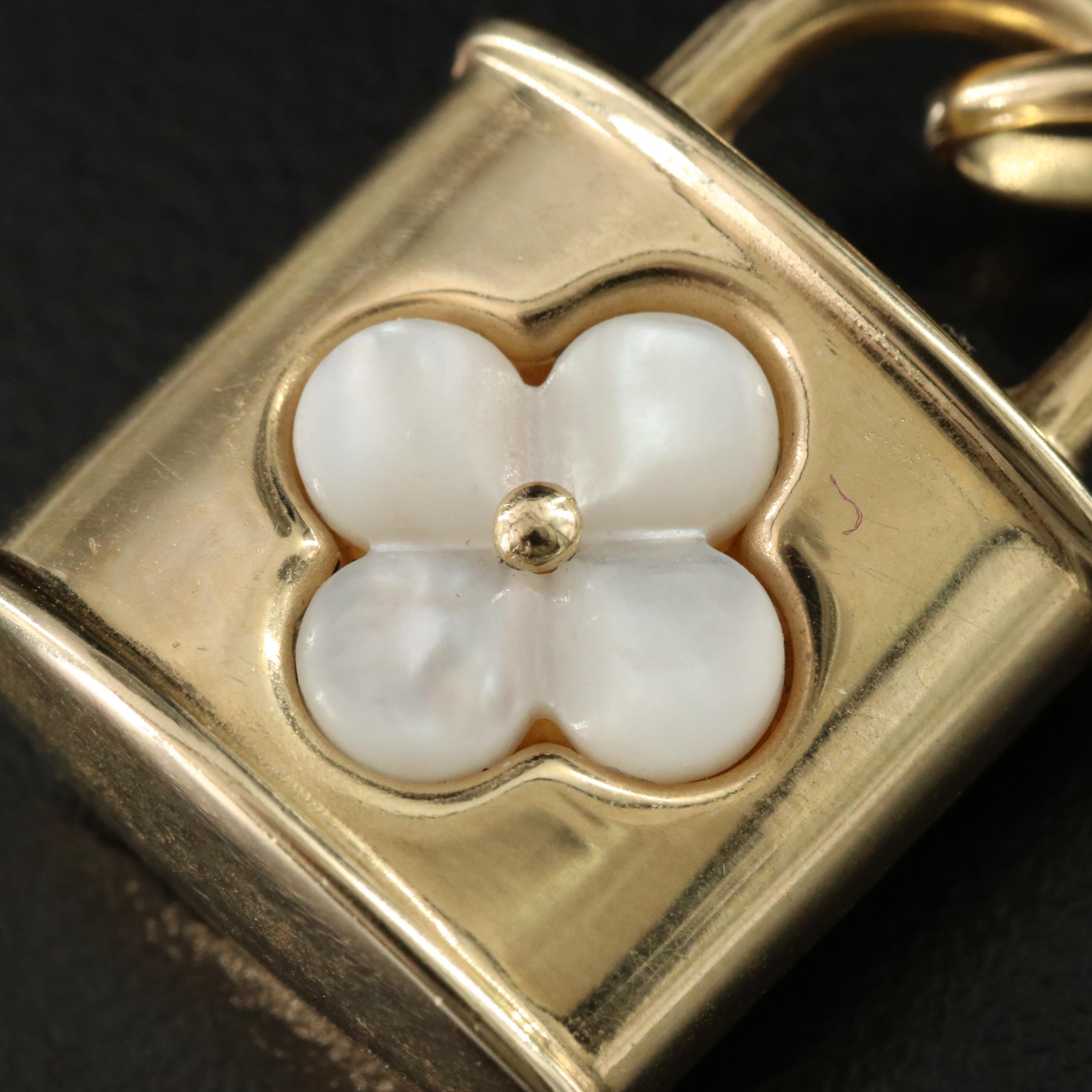 14K Mother-of-Pearl and Coral Padlock Pendant