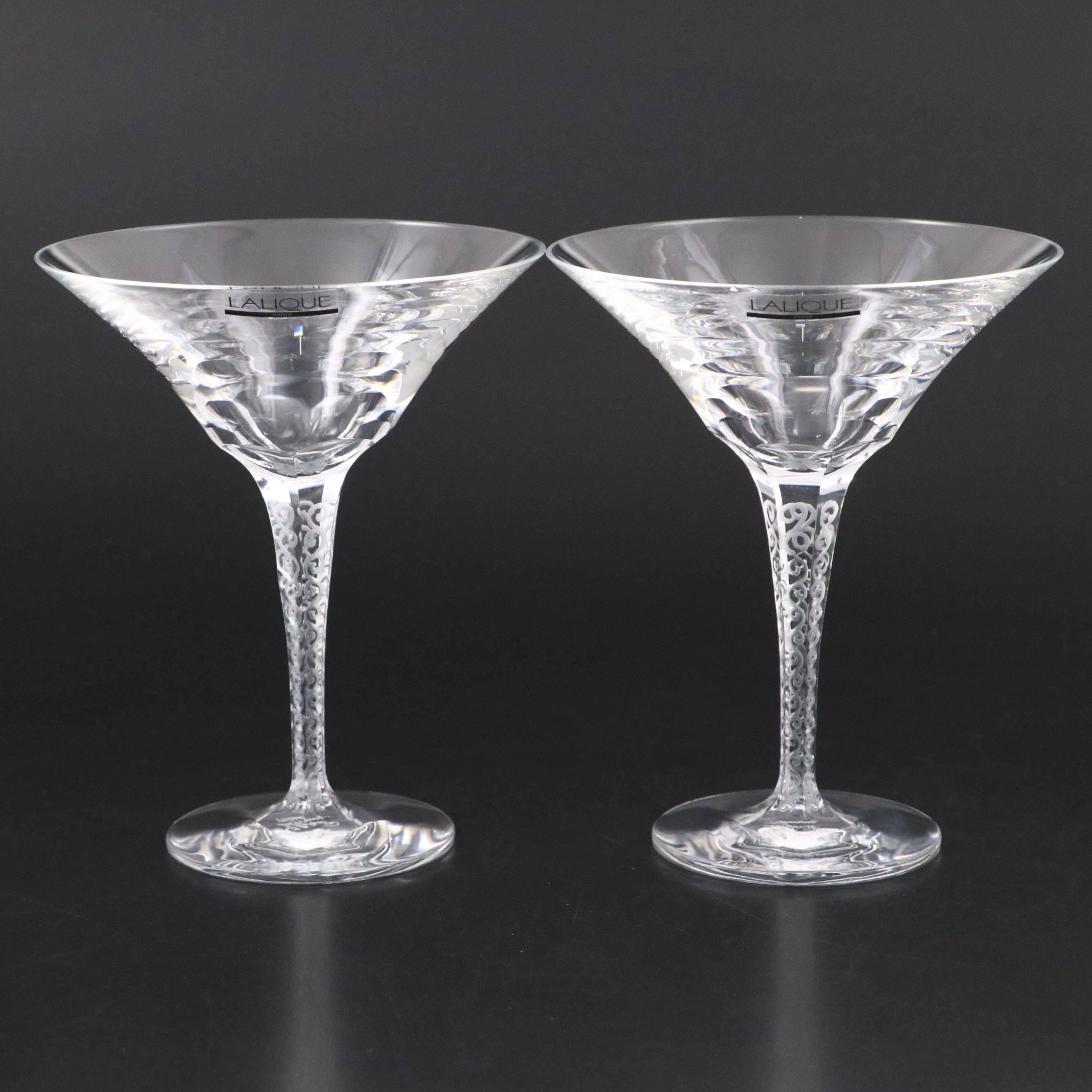 Pair of Lalique "Trèves" Clear Crystal Champagne Coupes