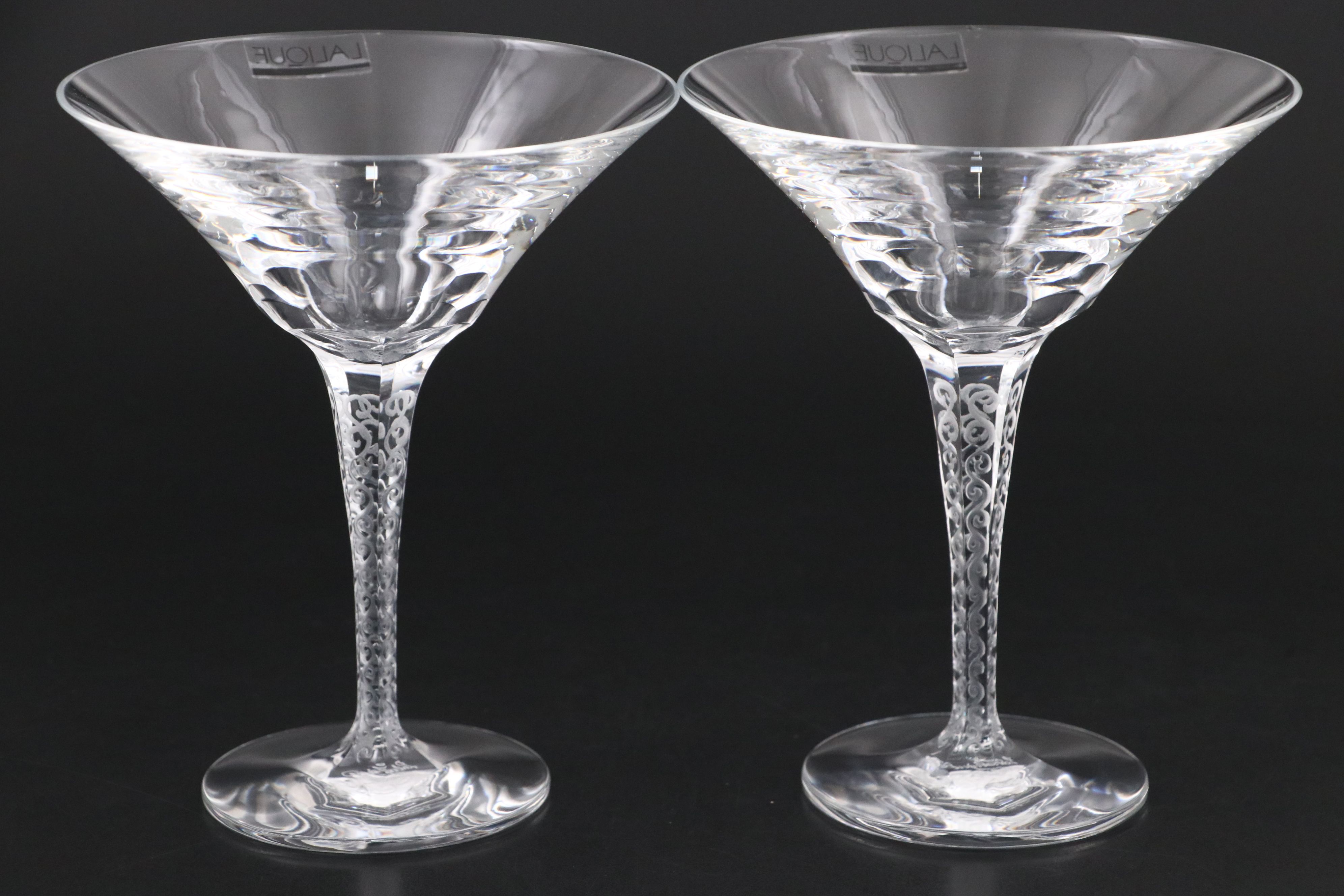 Pair of Lalique "Trèves" Clear Crystal Champagne Coupes