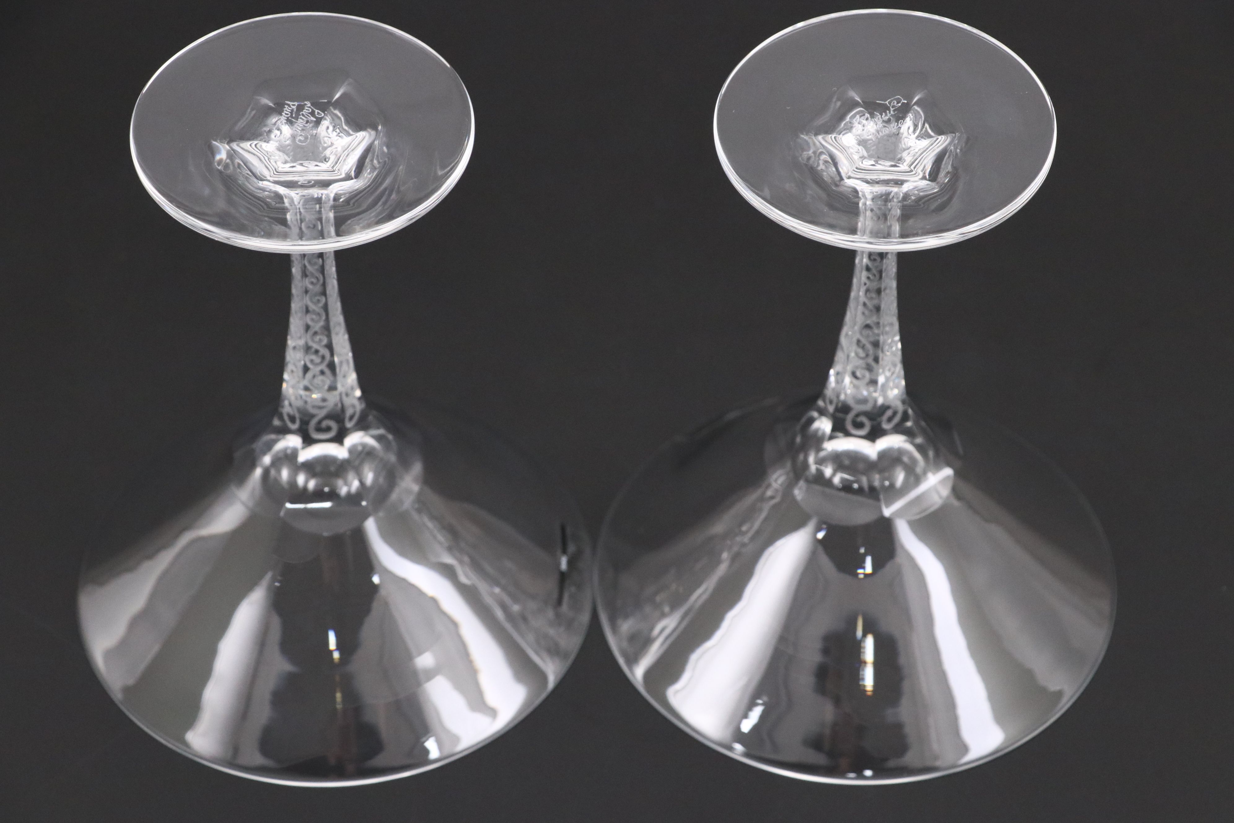 Pair of Lalique "Trèves" Clear Crystal Champagne Coupes