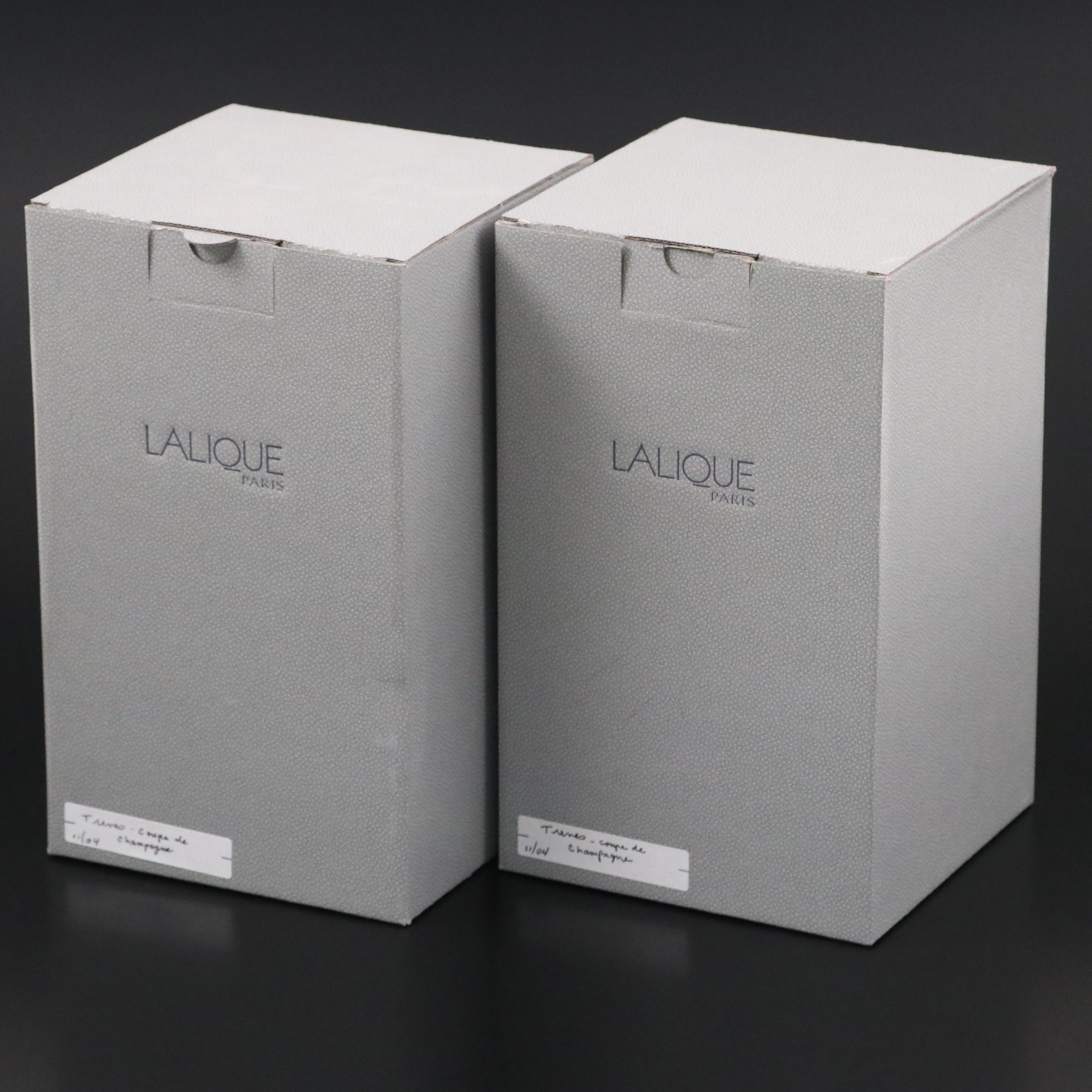 Pair of Lalique "Trèves" Clear Crystal Champagne Coupes