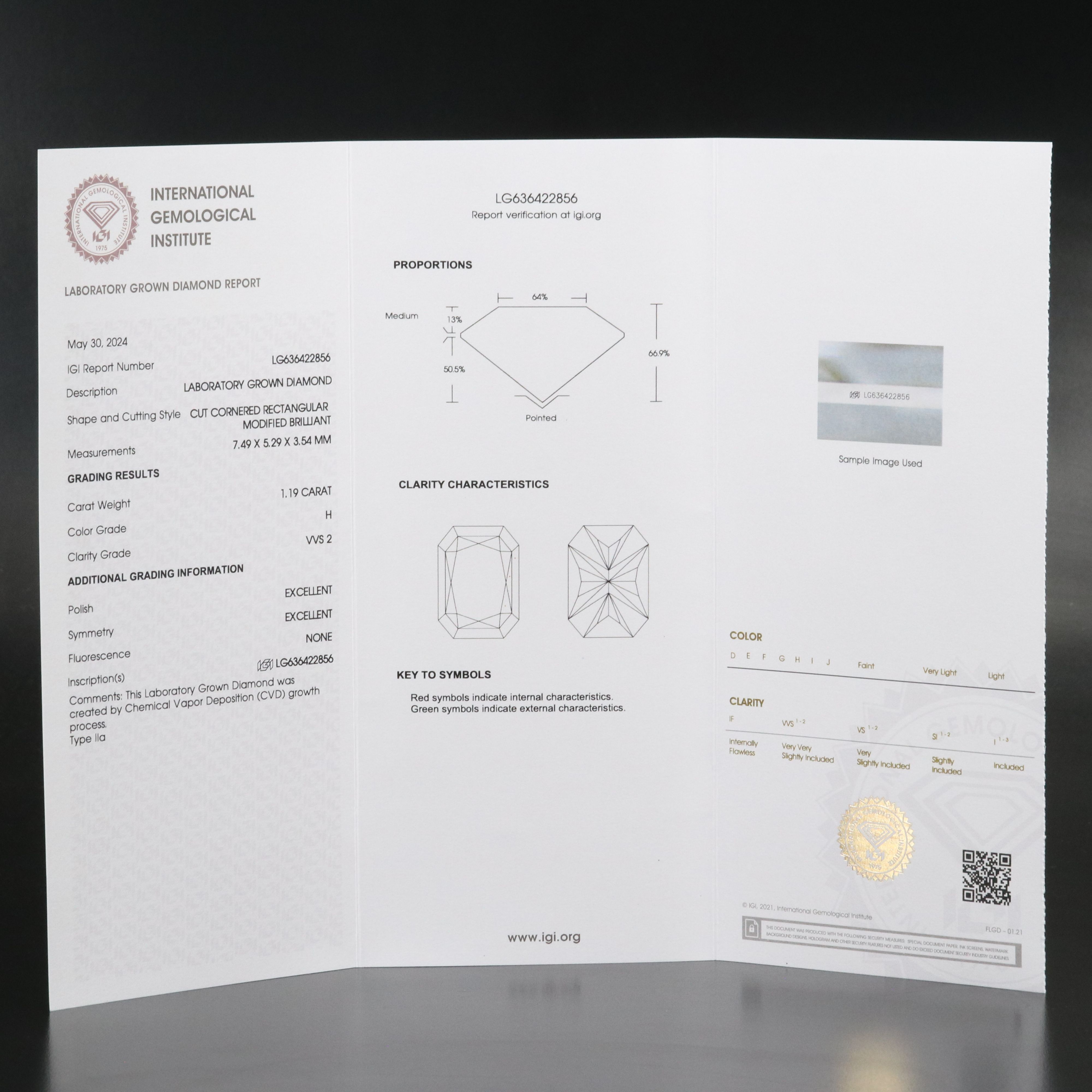 Loose 1.19 CT Lab Grown Diamond with IGI Report