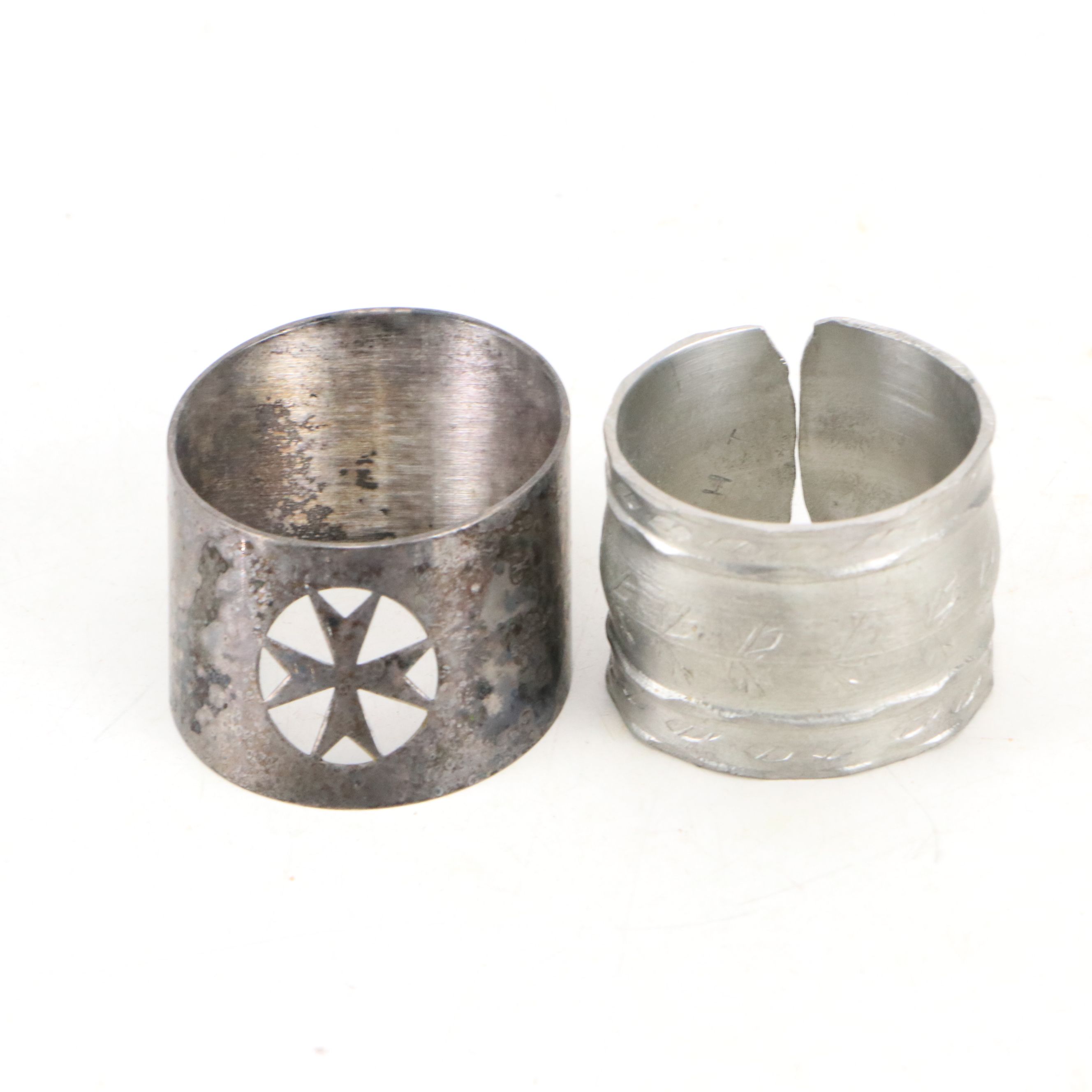 Maltese Cross and Other Napkin Rings with Porcelain Half Doll and Other Decor