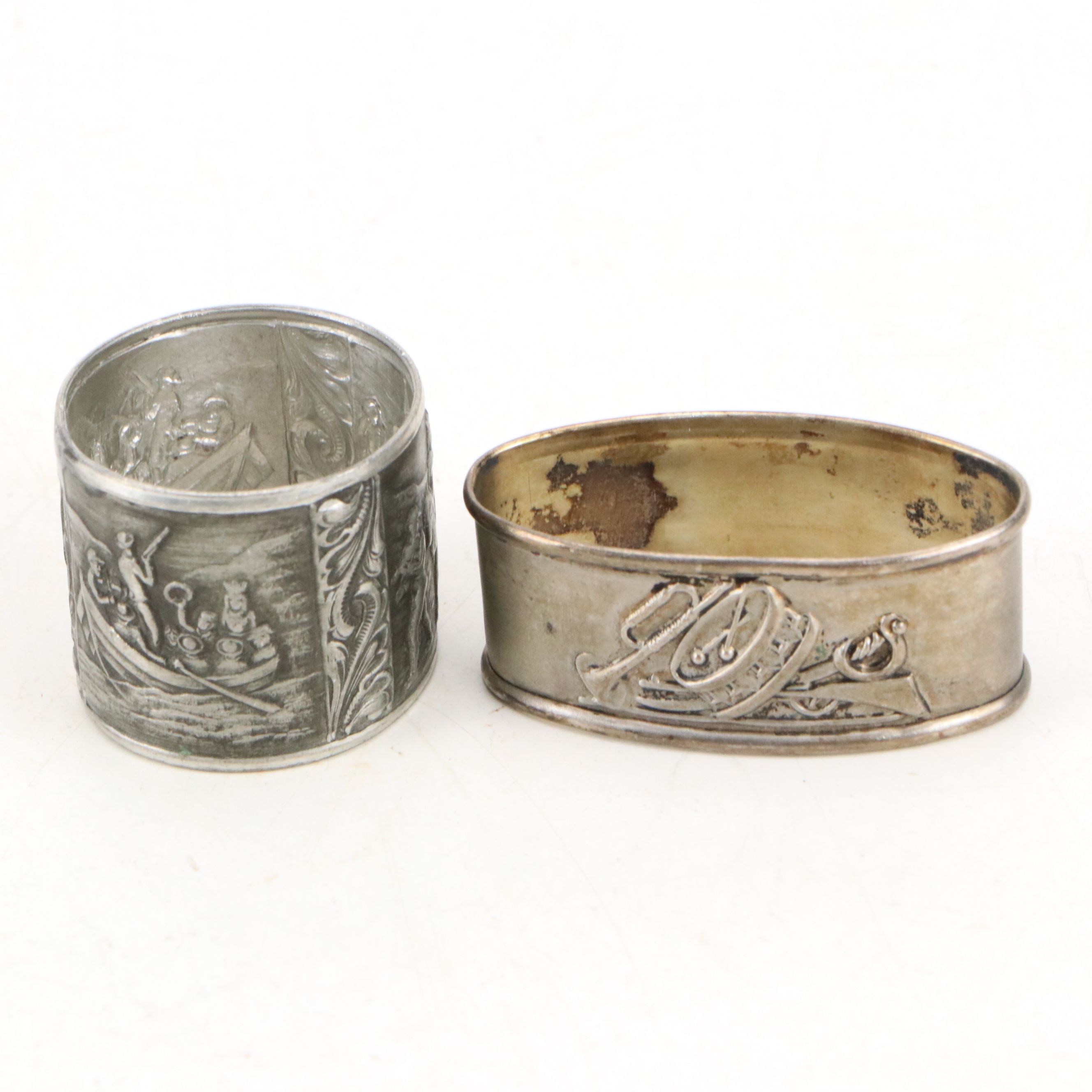 Maltese Cross and Other Napkin Rings with Porcelain Half Doll and Other Decor