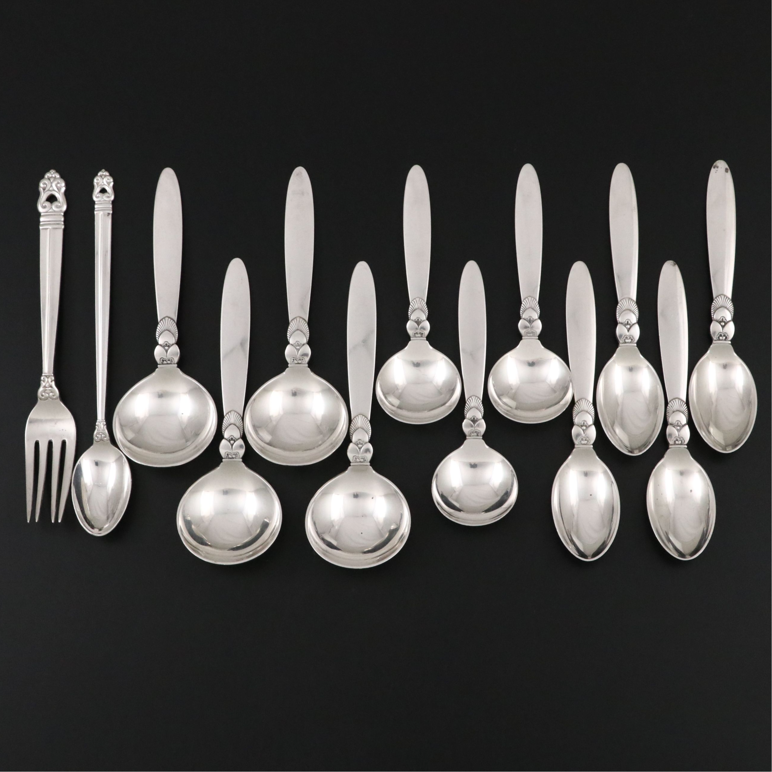 Georg Jensen "Cactus" and International Silver Co. Sterling Spoons