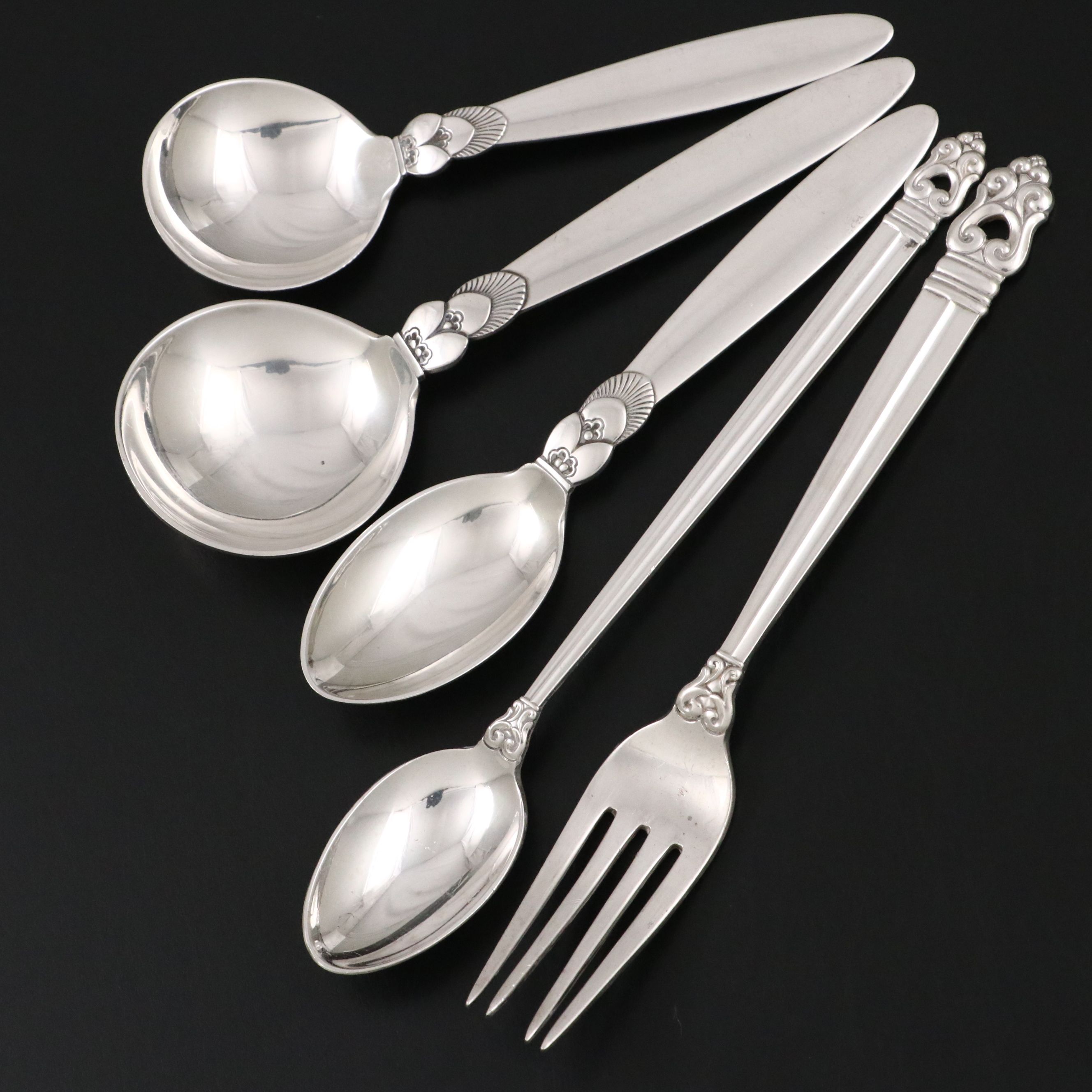 Georg Jensen "Cactus" and International Silver Co. Sterling Spoons