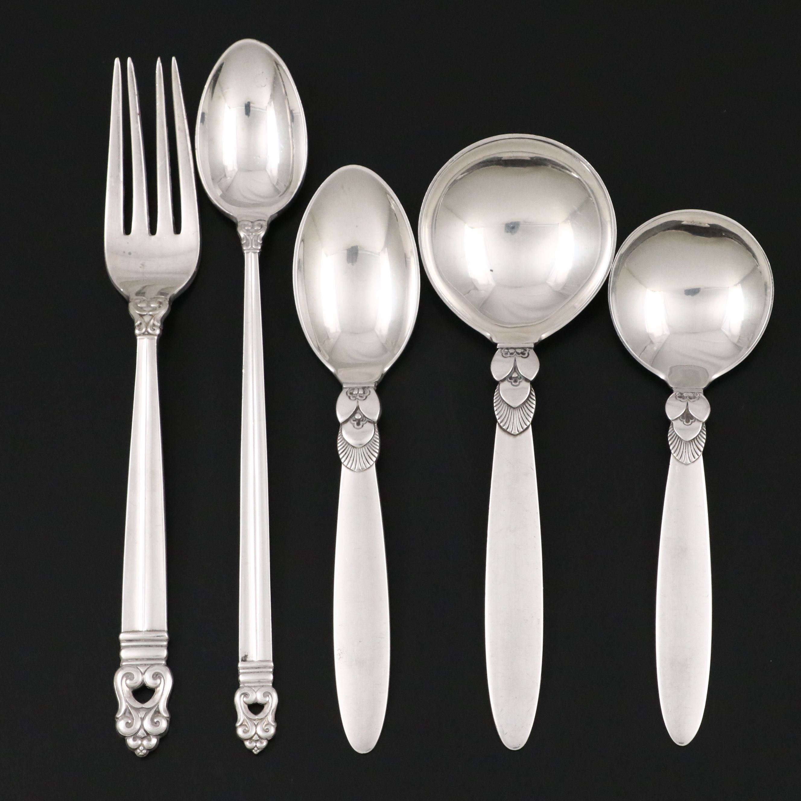 Georg Jensen "Cactus" and International Silver Co. Sterling Spoons