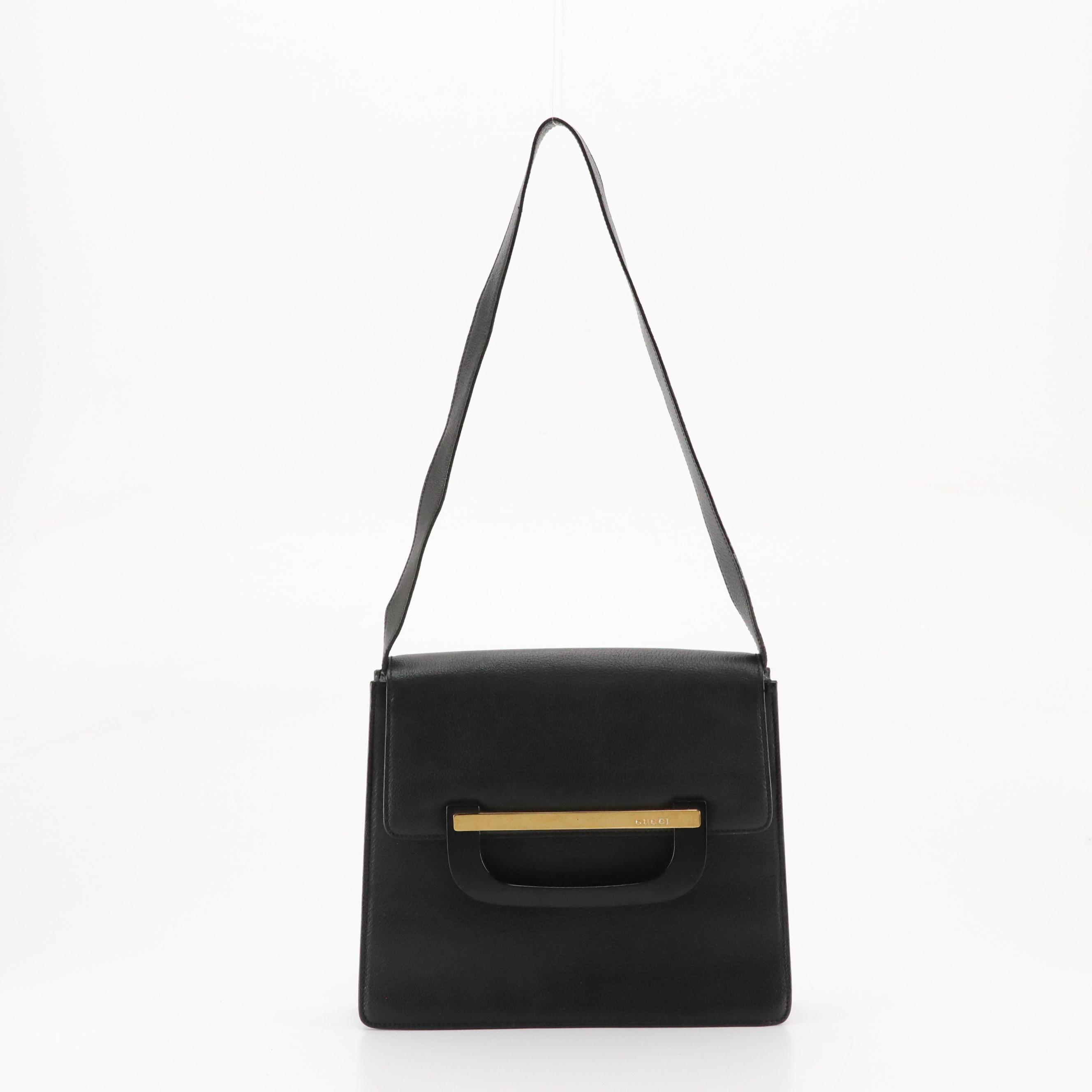 Gucci Black Grain Leather Front-Flap Shoulder Bag