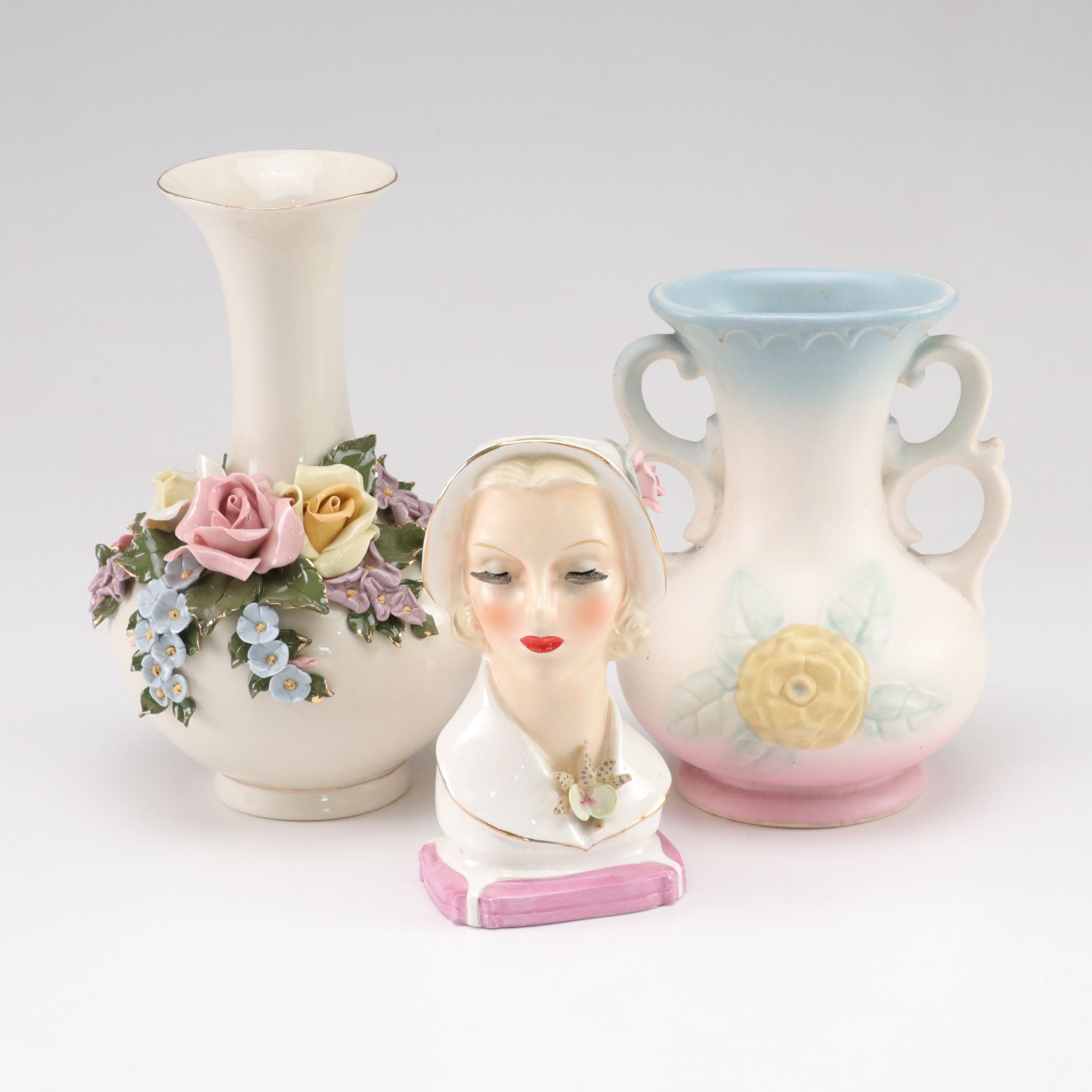 Hull Pottery "Camellia" and Other Porcelain Floral Vases