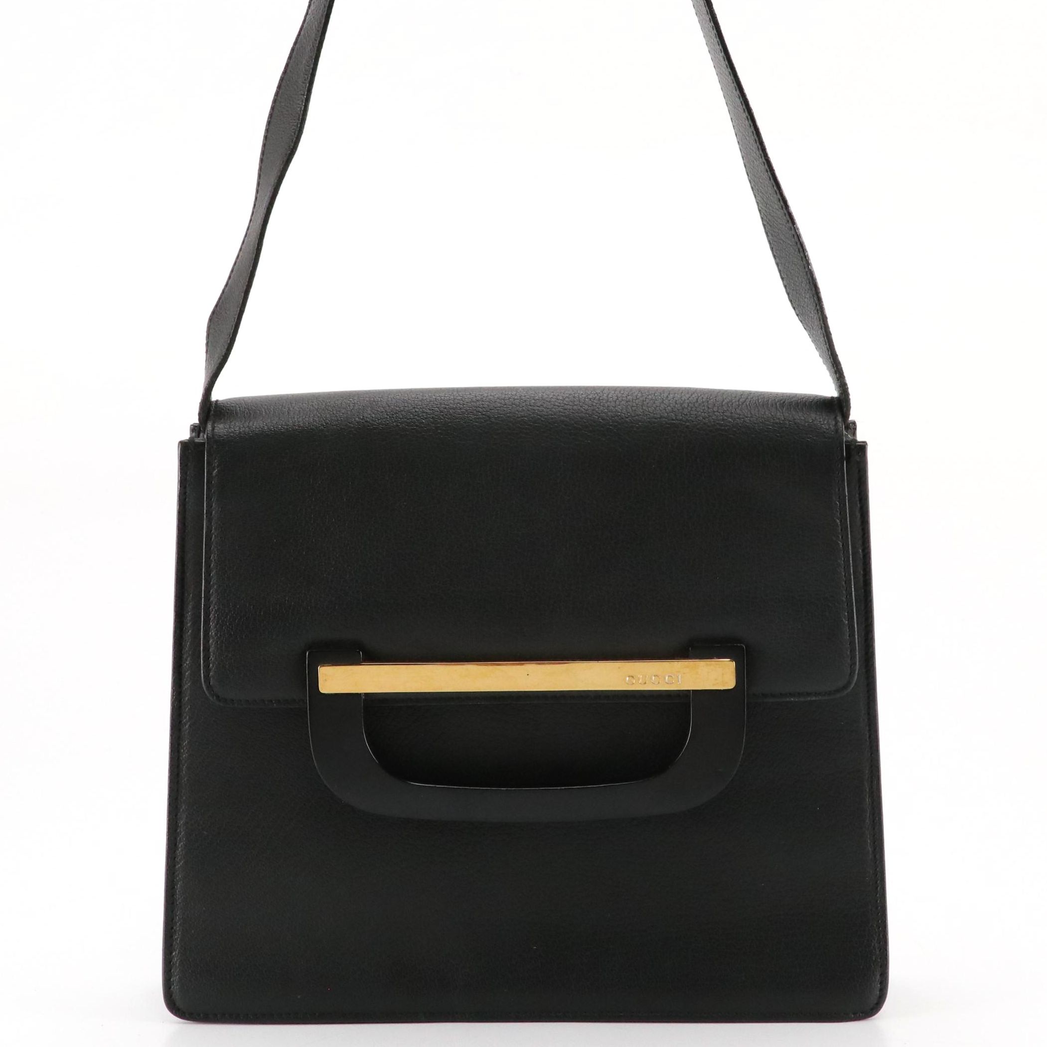 Gucci Black Grain Leather Front-Flap Shoulder Bag