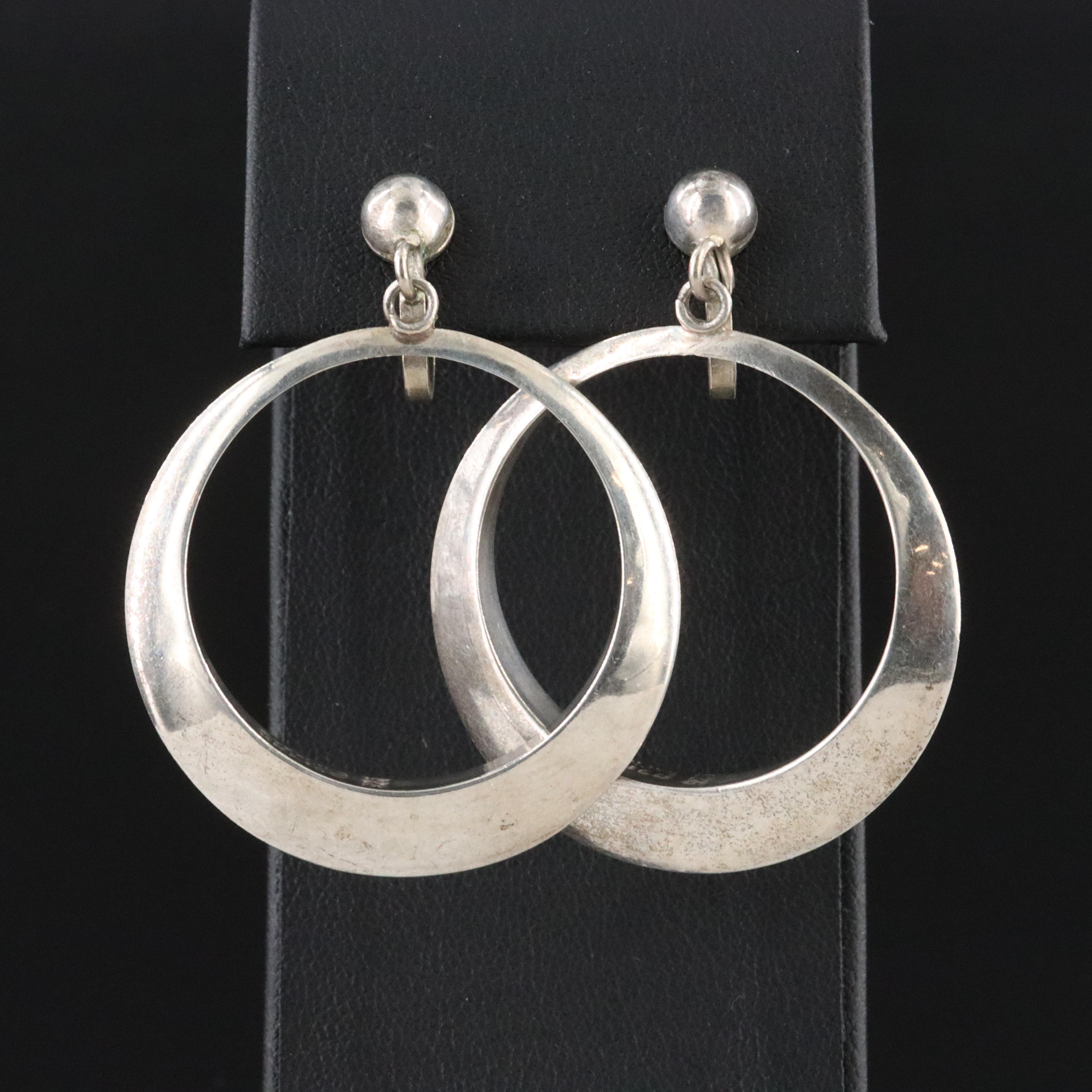 Mexican Sterling Circle Drop Earrings