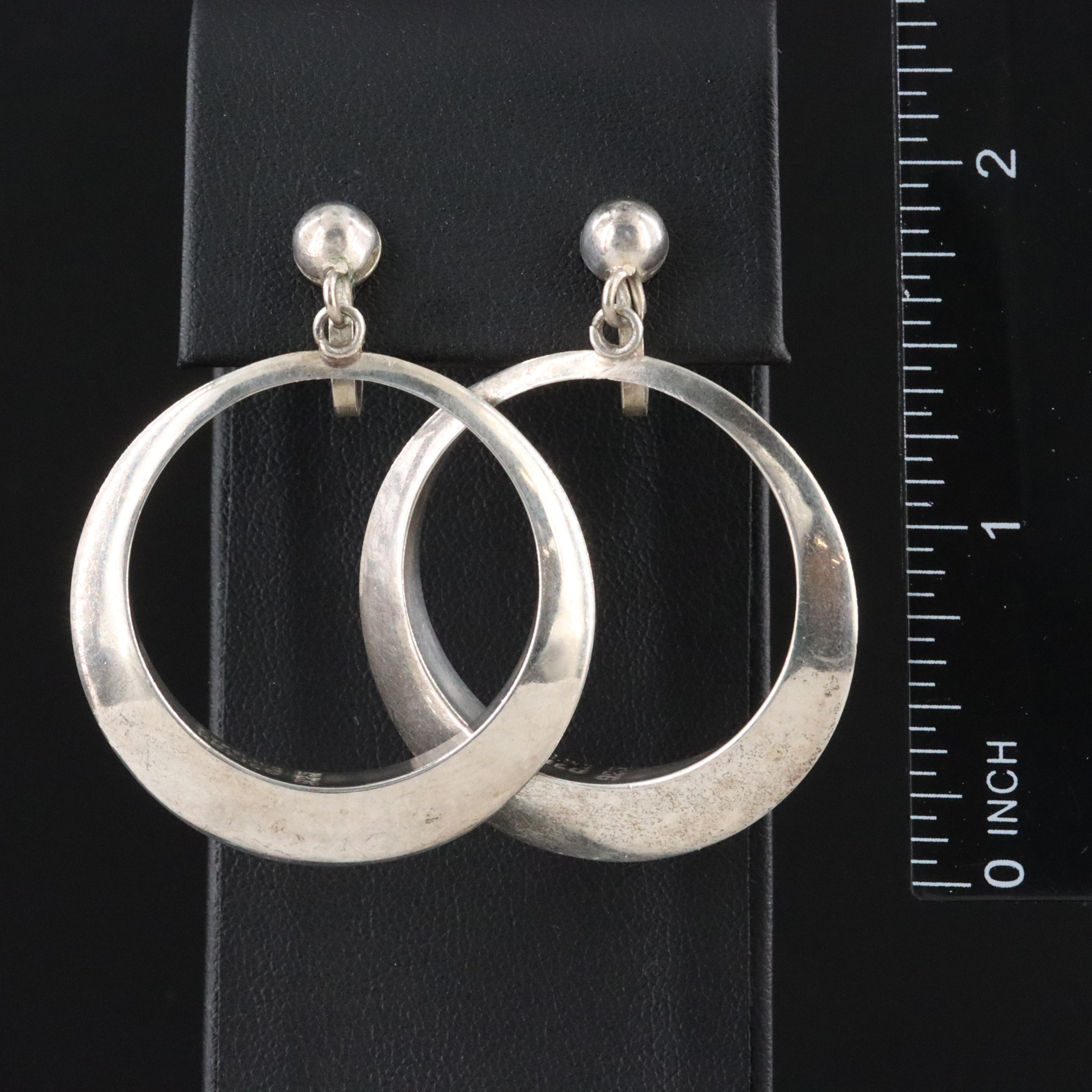 Mexican Sterling Circle Drop Earrings