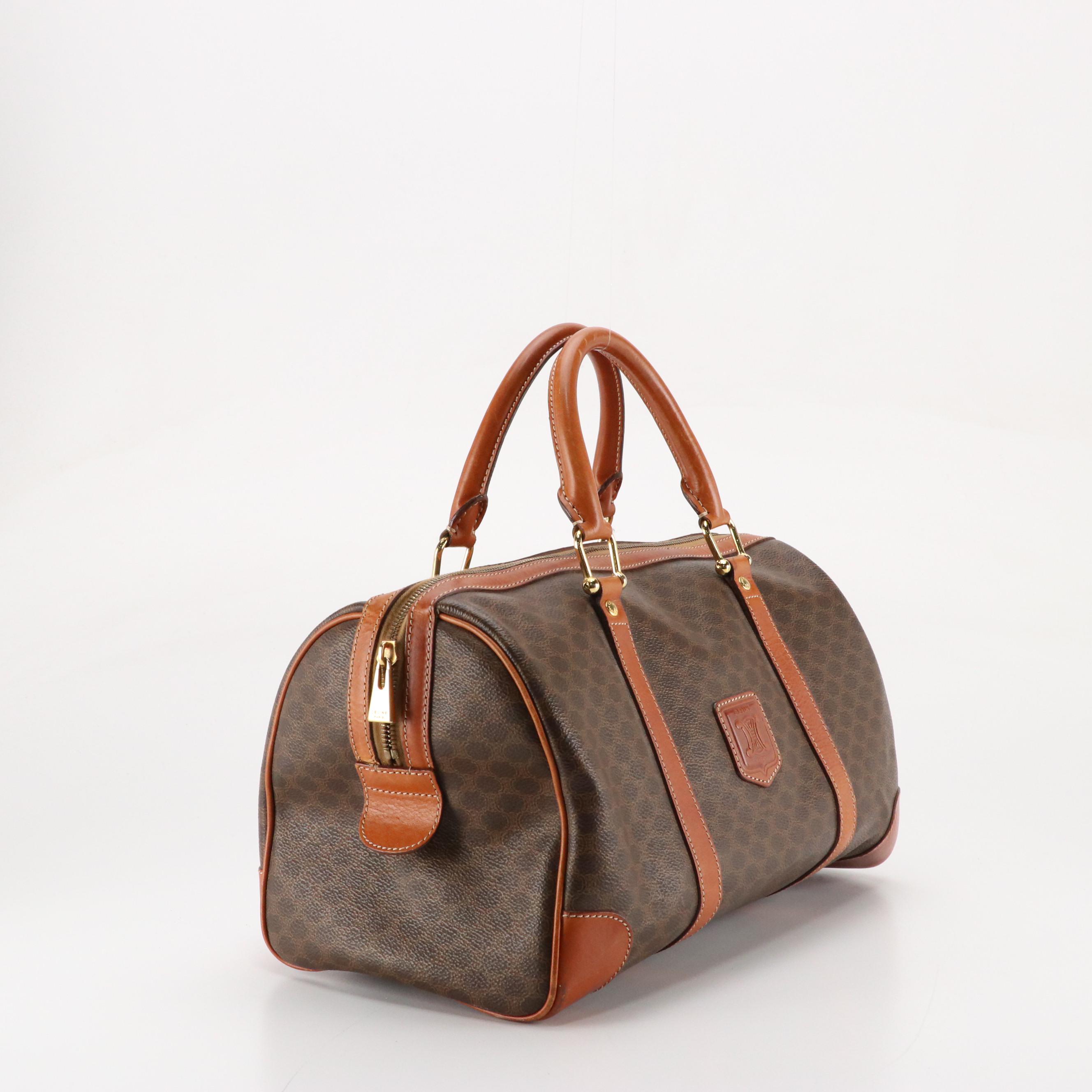 Celine Travel Duffel Bag in Macadam Coated Canvas and Leather Trim