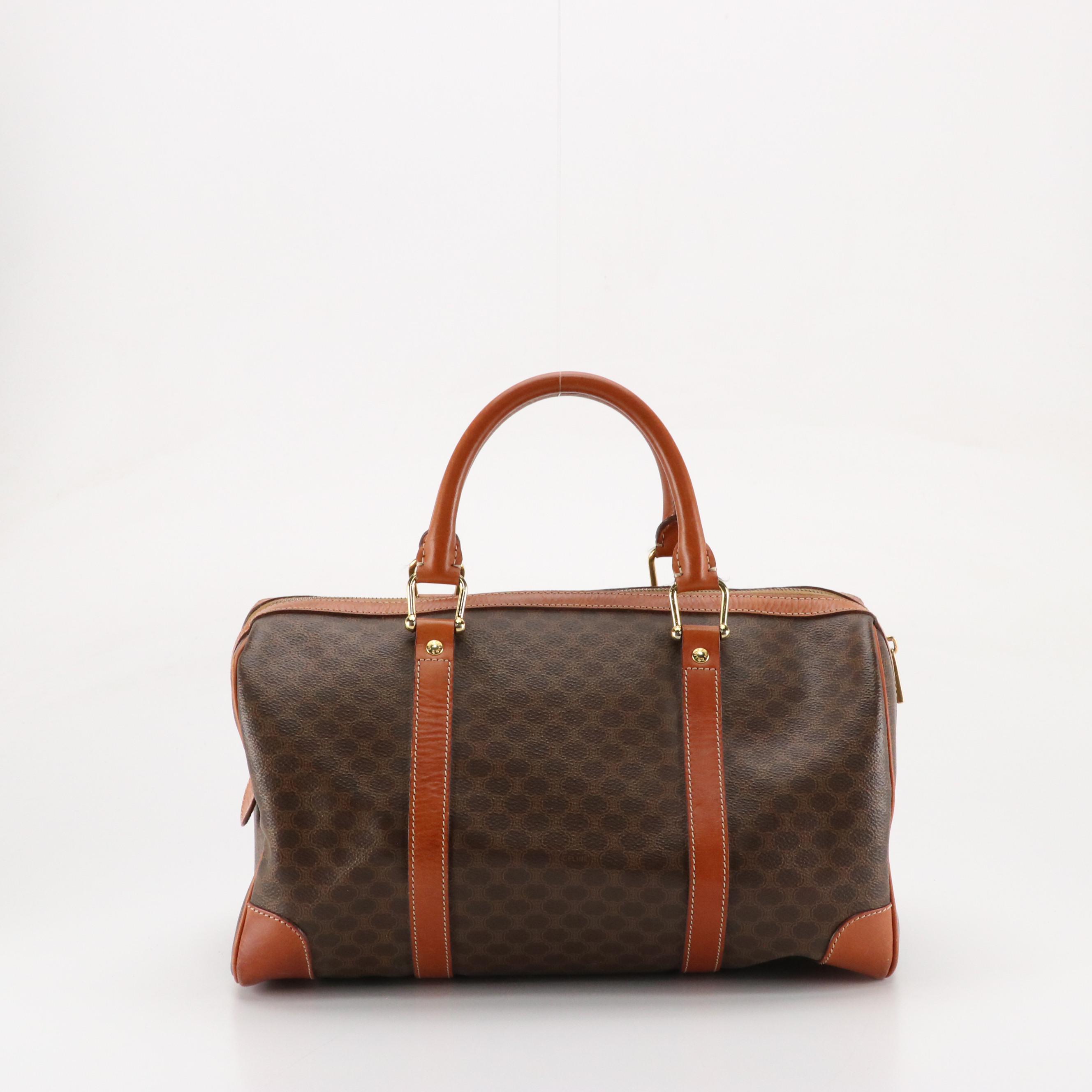 Celine Travel Duffel Bag in Macadam Coated Canvas and Leather Trim