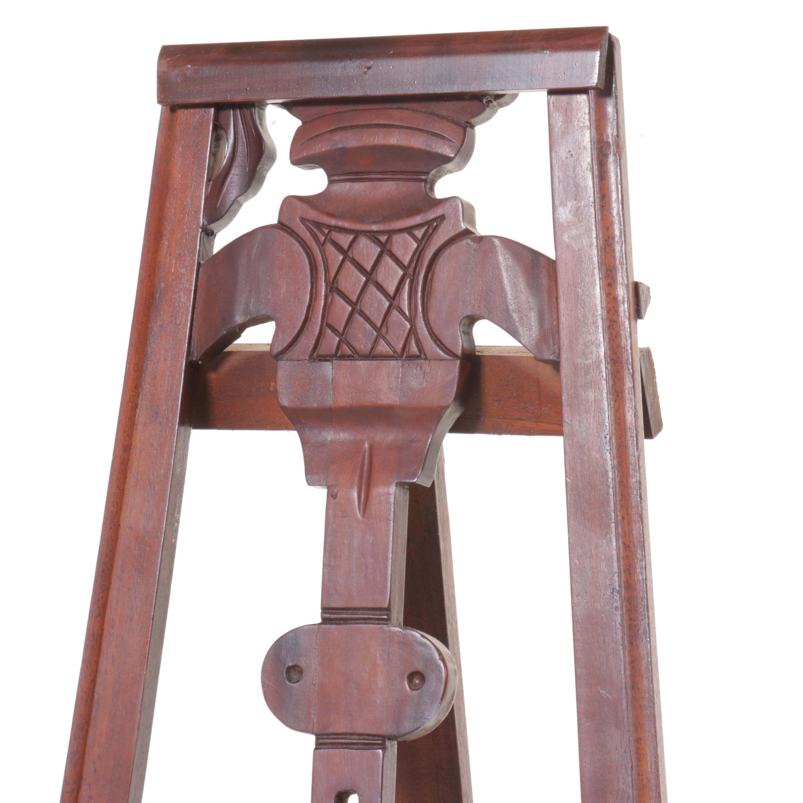 Art Nouveau Style Carved Mahogany Easel, 20th Century