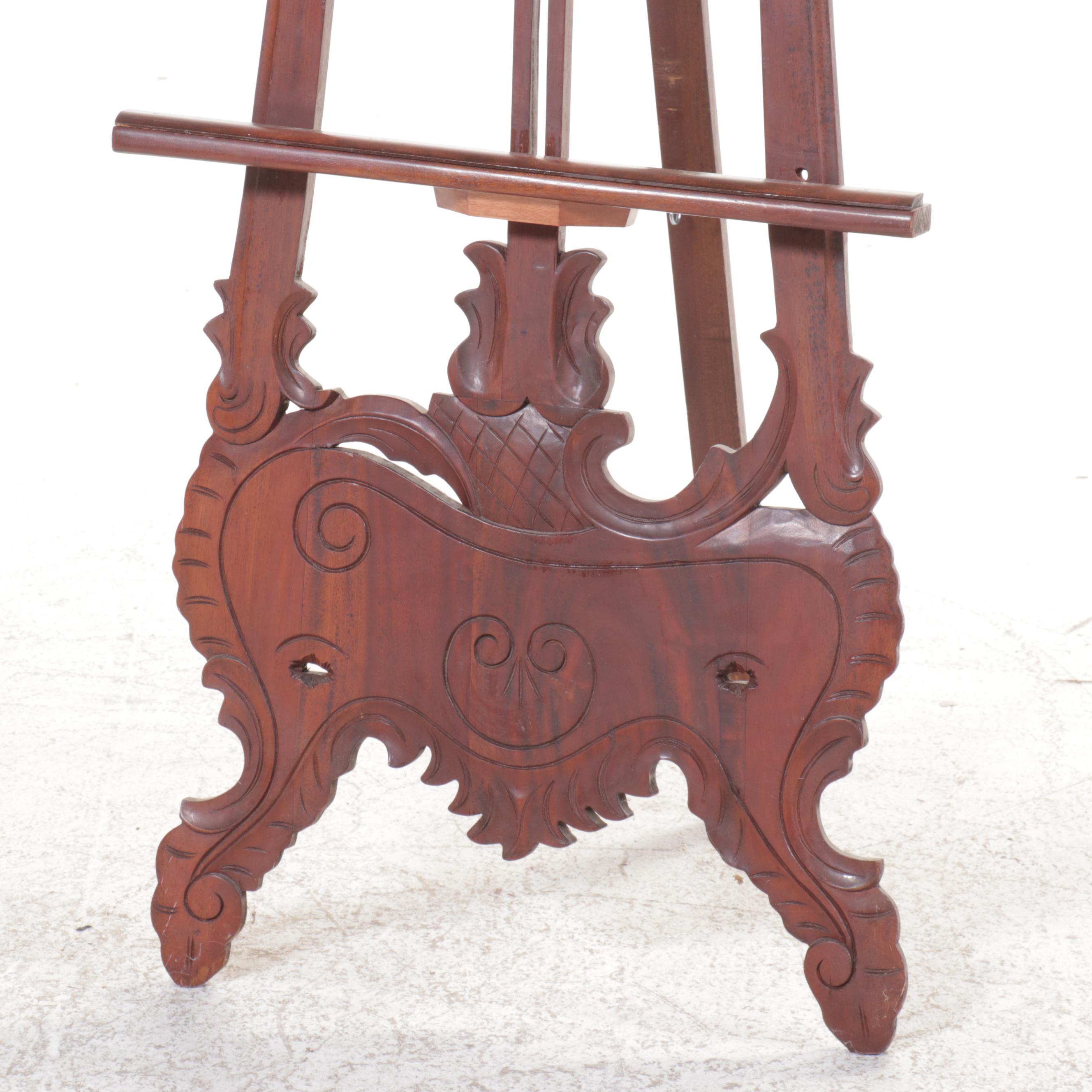 Art Nouveau Style Carved Mahogany Easel, 20th Century