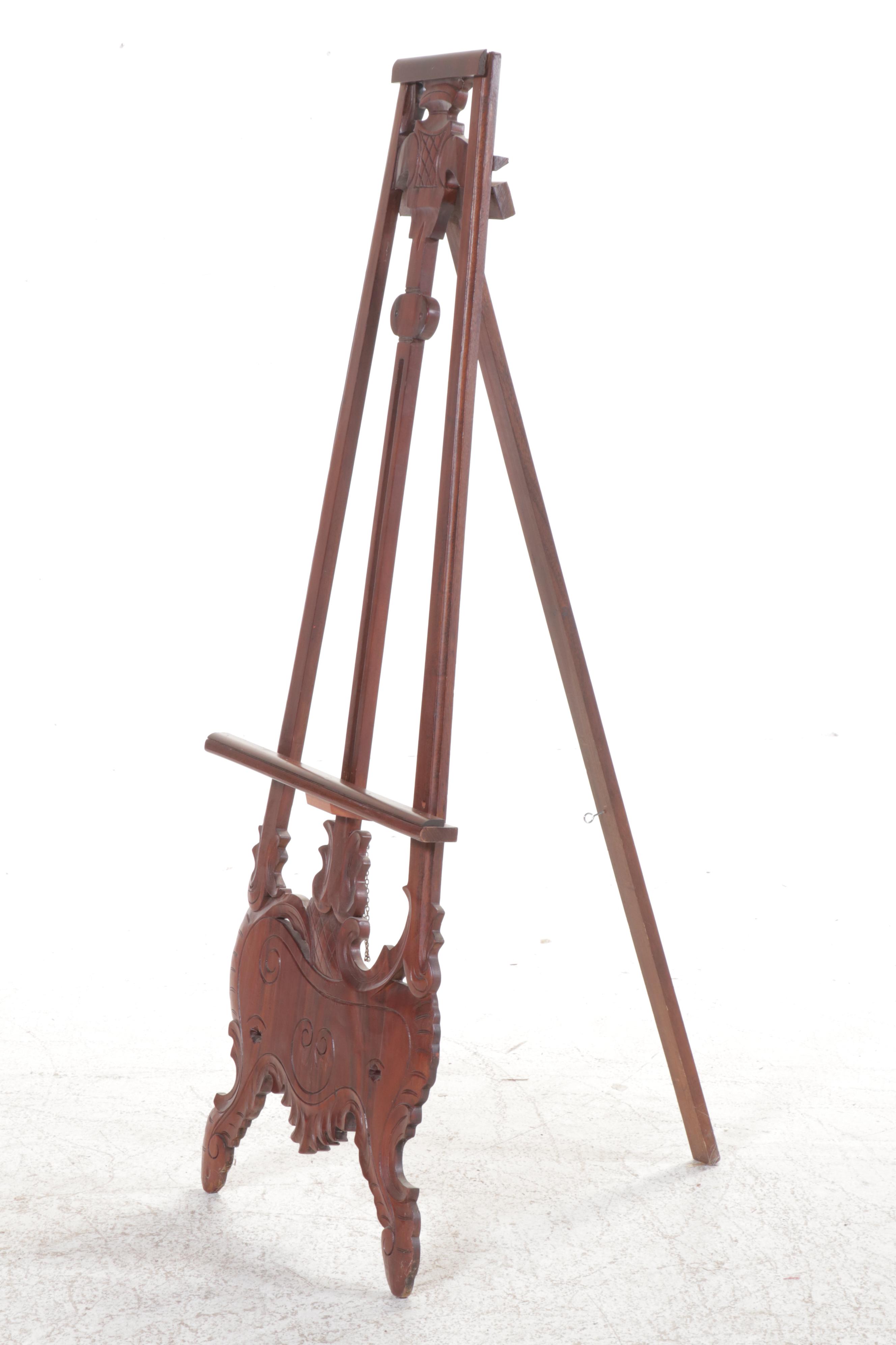Art Nouveau Style Carved Mahogany Easel, 20th Century