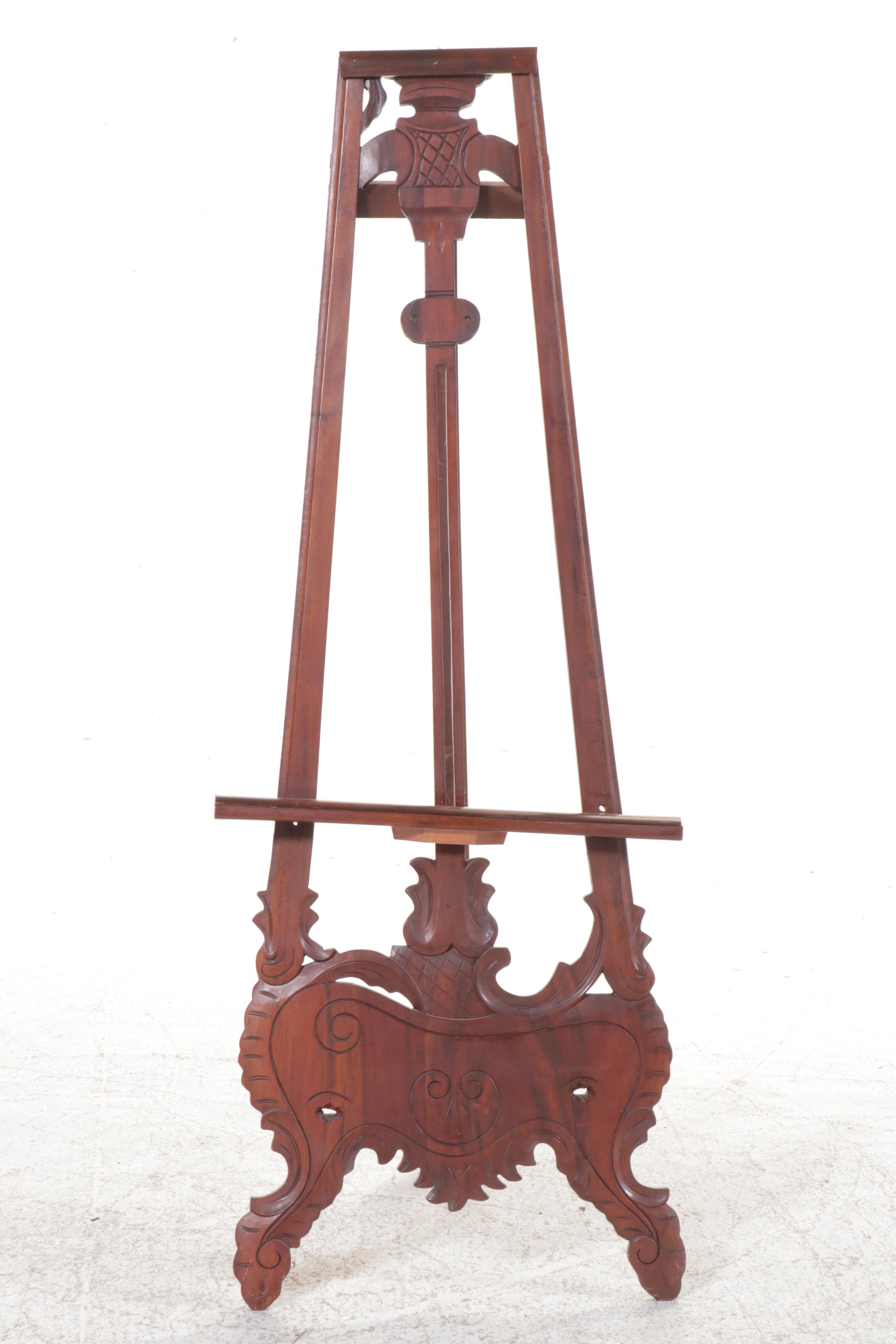 Art Nouveau Style Carved Mahogany Easel, 20th Century