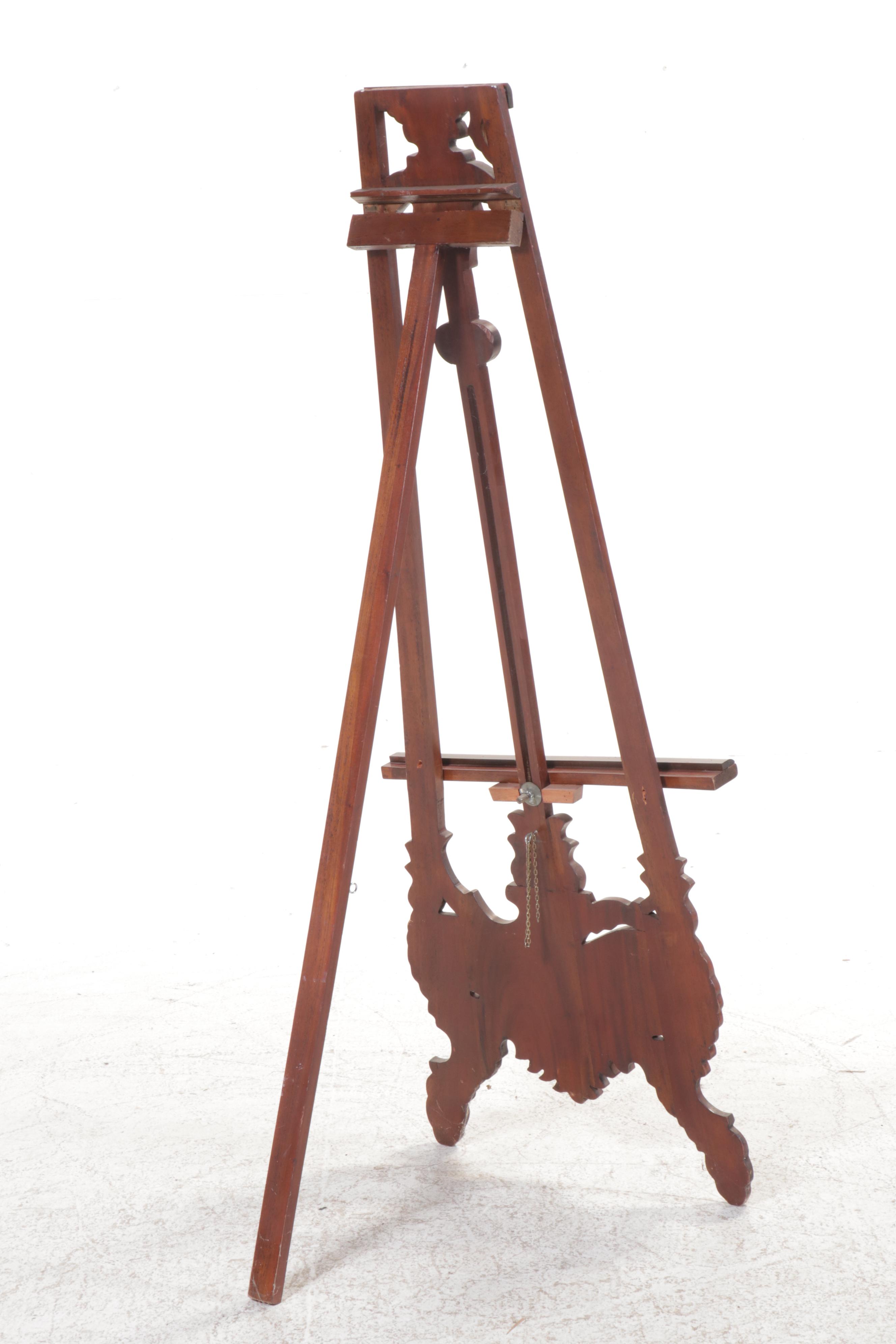Art Nouveau Style Carved Mahogany Easel, 20th Century