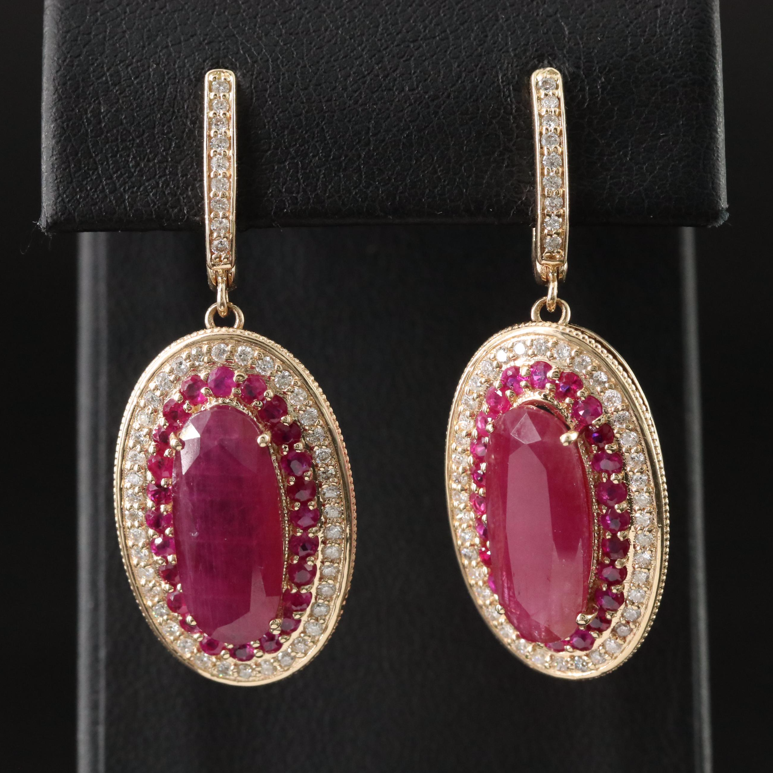 14K 10.05 CTW Ruby and Diamond Earrings with 8.61 CTW Centers and IGI Report