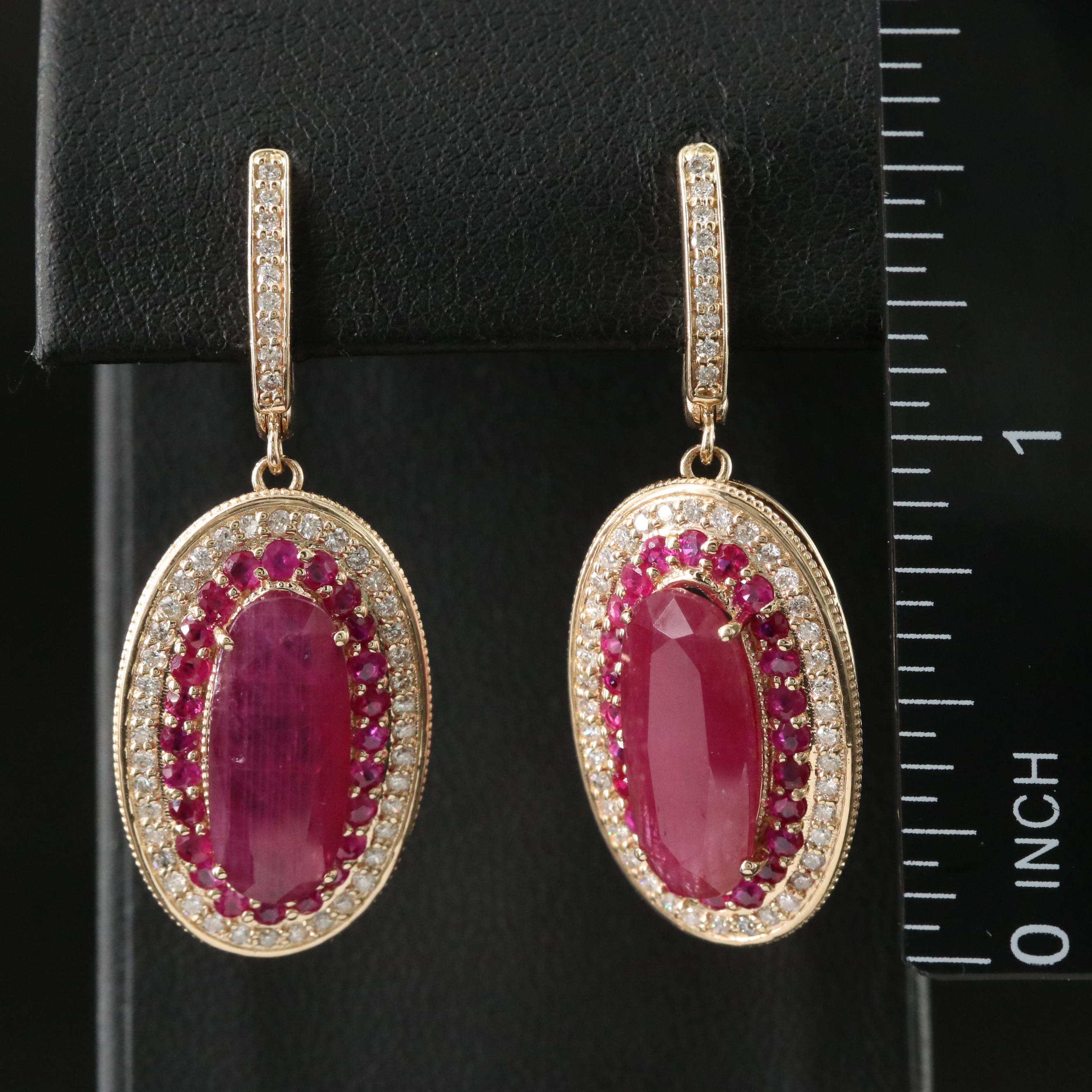 14K 10.05 CTW Ruby and Diamond Earrings with 8.61 CTW Centers and IGI Report